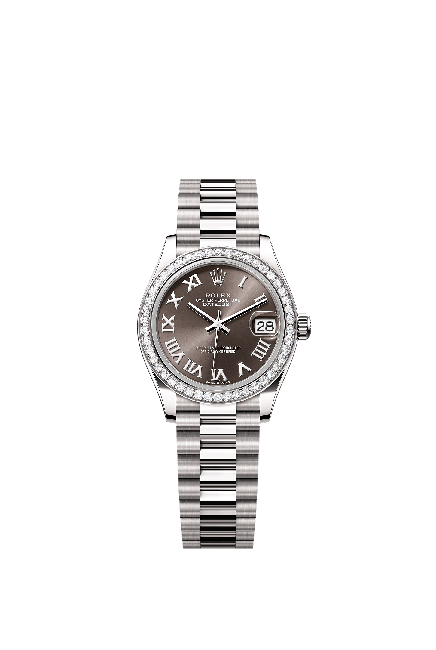 日志型 31, 蚝式，31毫米，钻石及白色黄金, 表盘 : 深灰色, Rolex