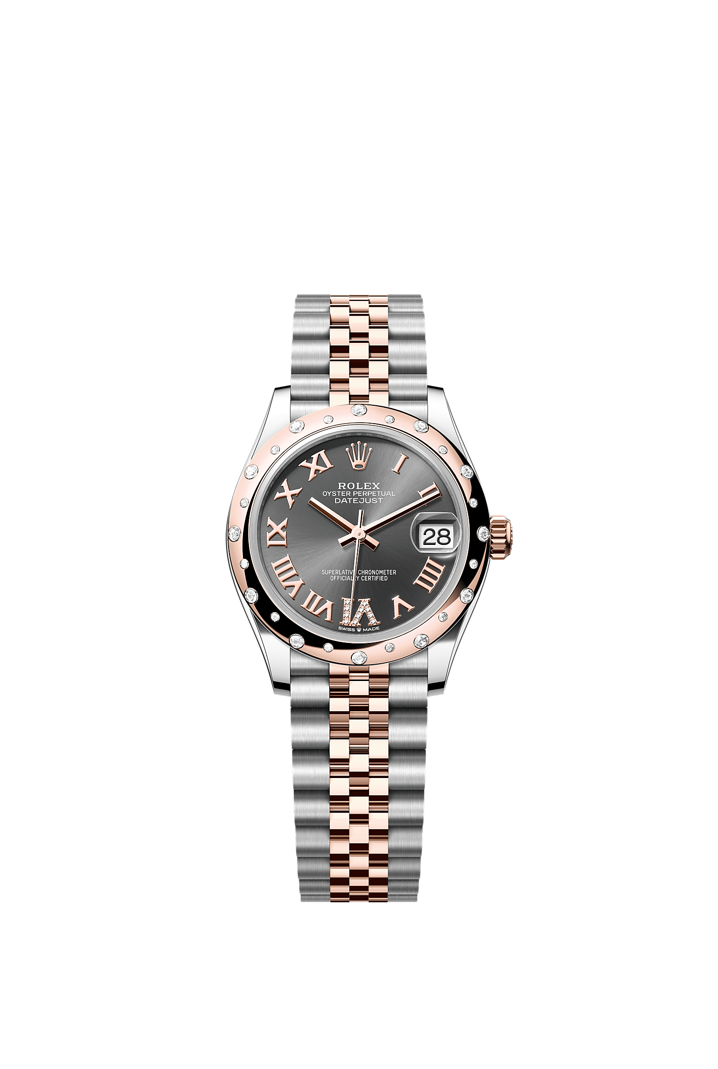 Datejust 31, Oyster, 31 mm, Oystersteel, Everose gold and diamonds, Dial : Slate set with diamonds, Rolex