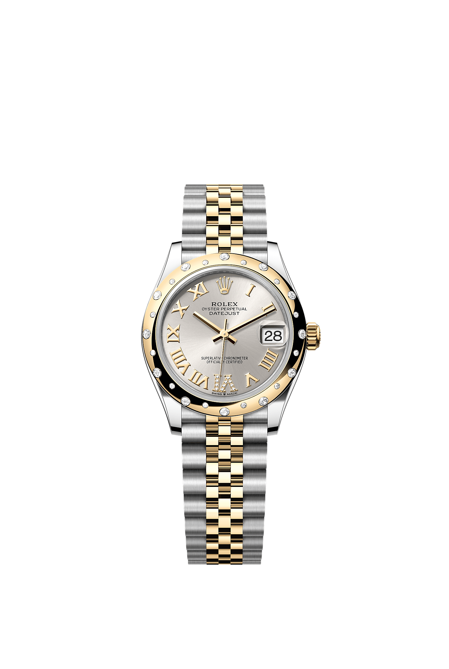 日志型 31, 蚝式，31毫米，钻石、黄金及蚝式钢, 表盘 : 银色，镶钻石, Rolex