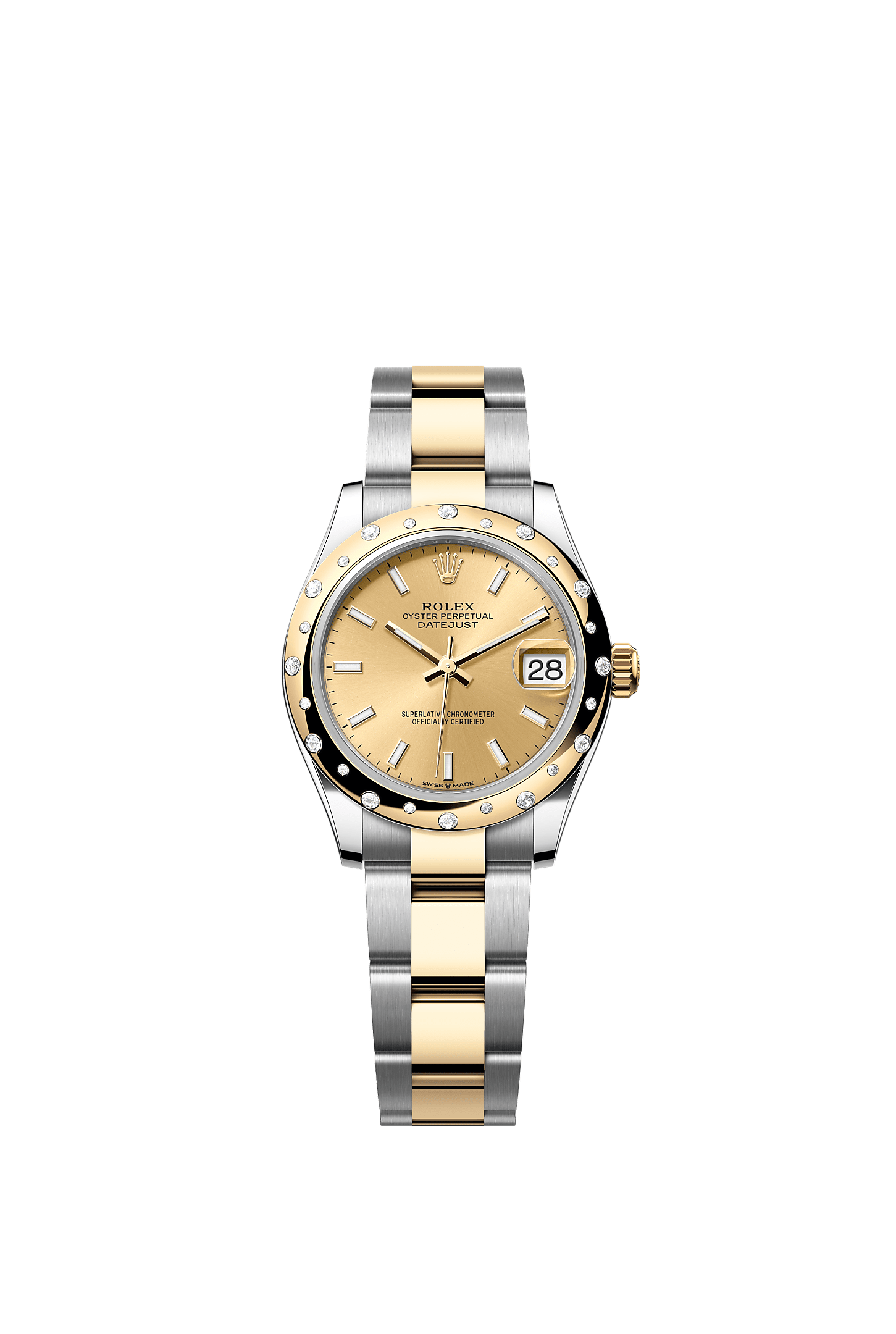 Datejust 31, Oyster, 31 mm, Oystersteel, yellow gold and diamonds, Dial : Champagne-colour, Rolex