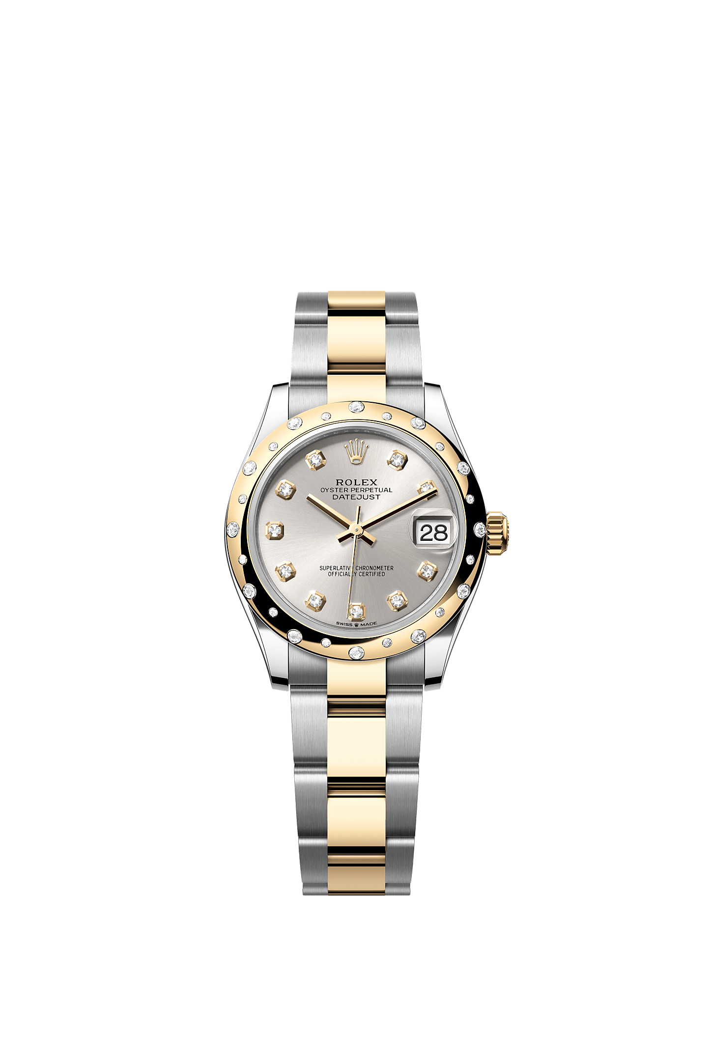 Datejust 31, Oyster, 31 mm, Oystersteel, yellow gold and diamonds, Dial : Silver set with diamonds, Rolex