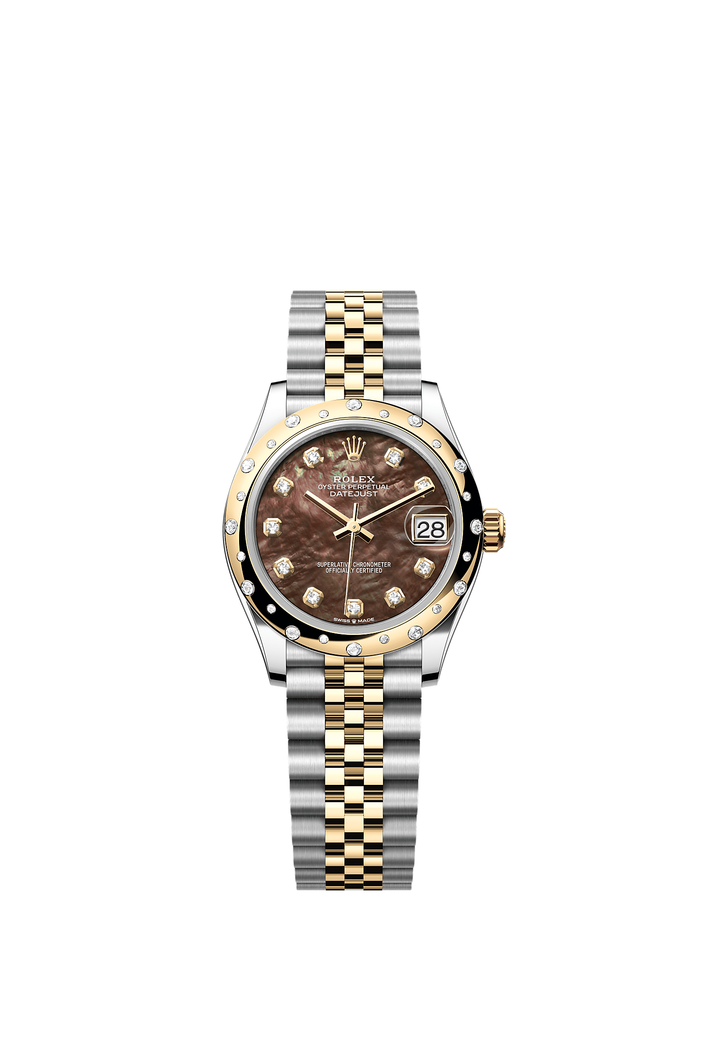 Datejust 31, Oyster, 31 mm, Oystersteel, yellow gold and diamonds, Dial : Black mother-of-pearl set with diamonds, Rolex