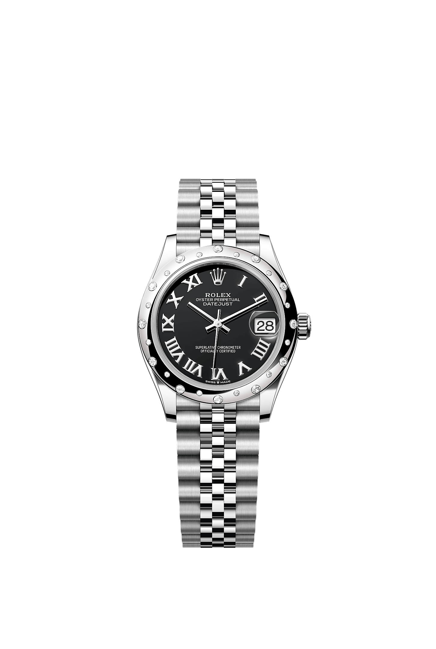 Datejust 31, Oyster, 31 mm, Oystersteel, white gold and diamonds, Dial : Bright black, Rolex