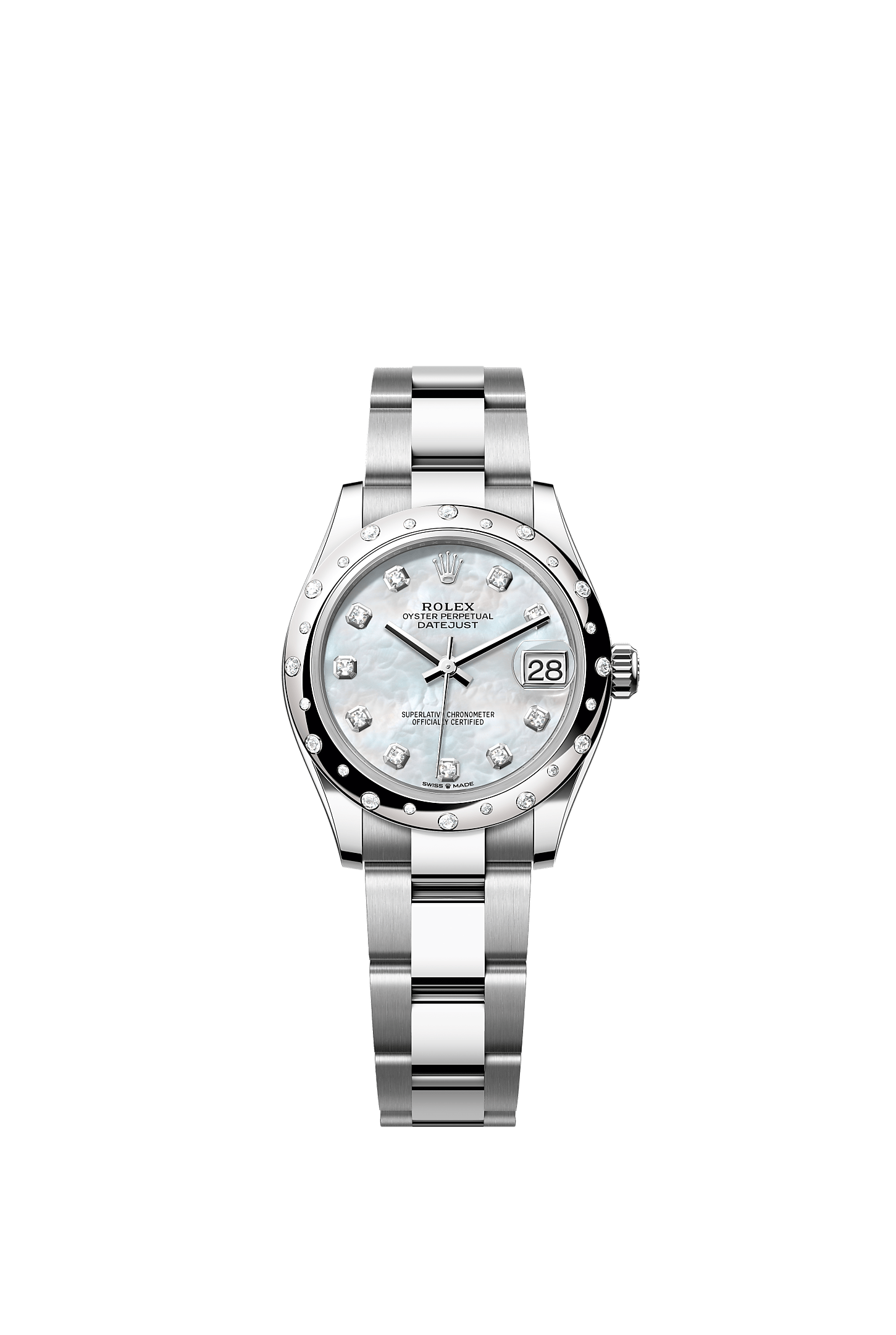 Datejust 31, Oyster, 31 mm, Oystersteel, white gold and diamonds, Dial : White mother-of-pearl set with diamonds, Rolex