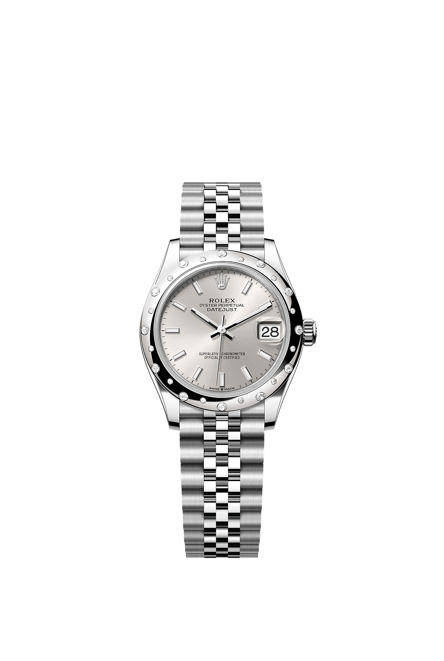日志型 31, 蚝式，31毫米，钻石、白色黄金及蚝式钢, 表盘 : 银色, Rolex