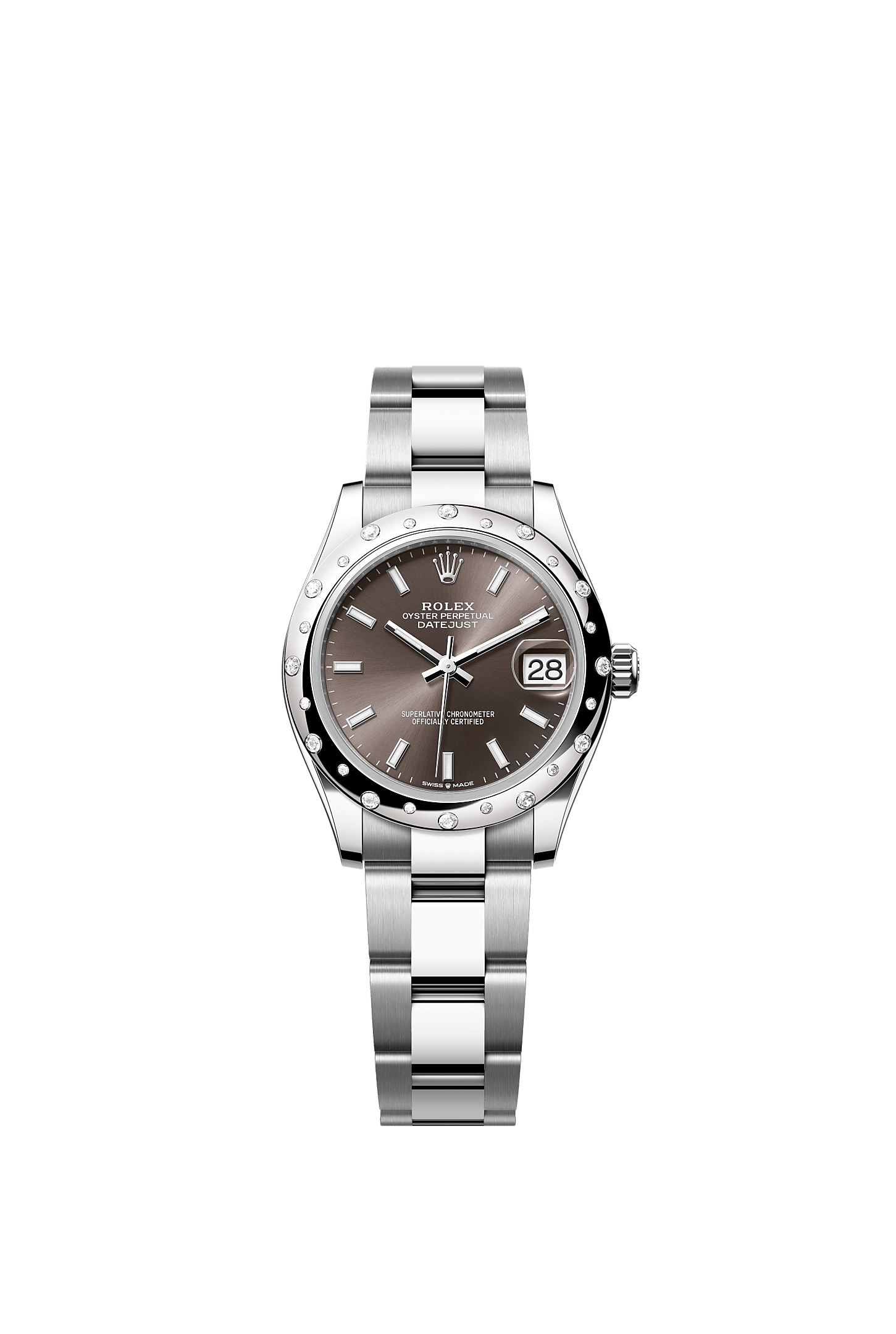 Datejust 31, Oyster, 31 mm, Oystersteel, white gold and diamonds, Dial : Dark grey, Rolex