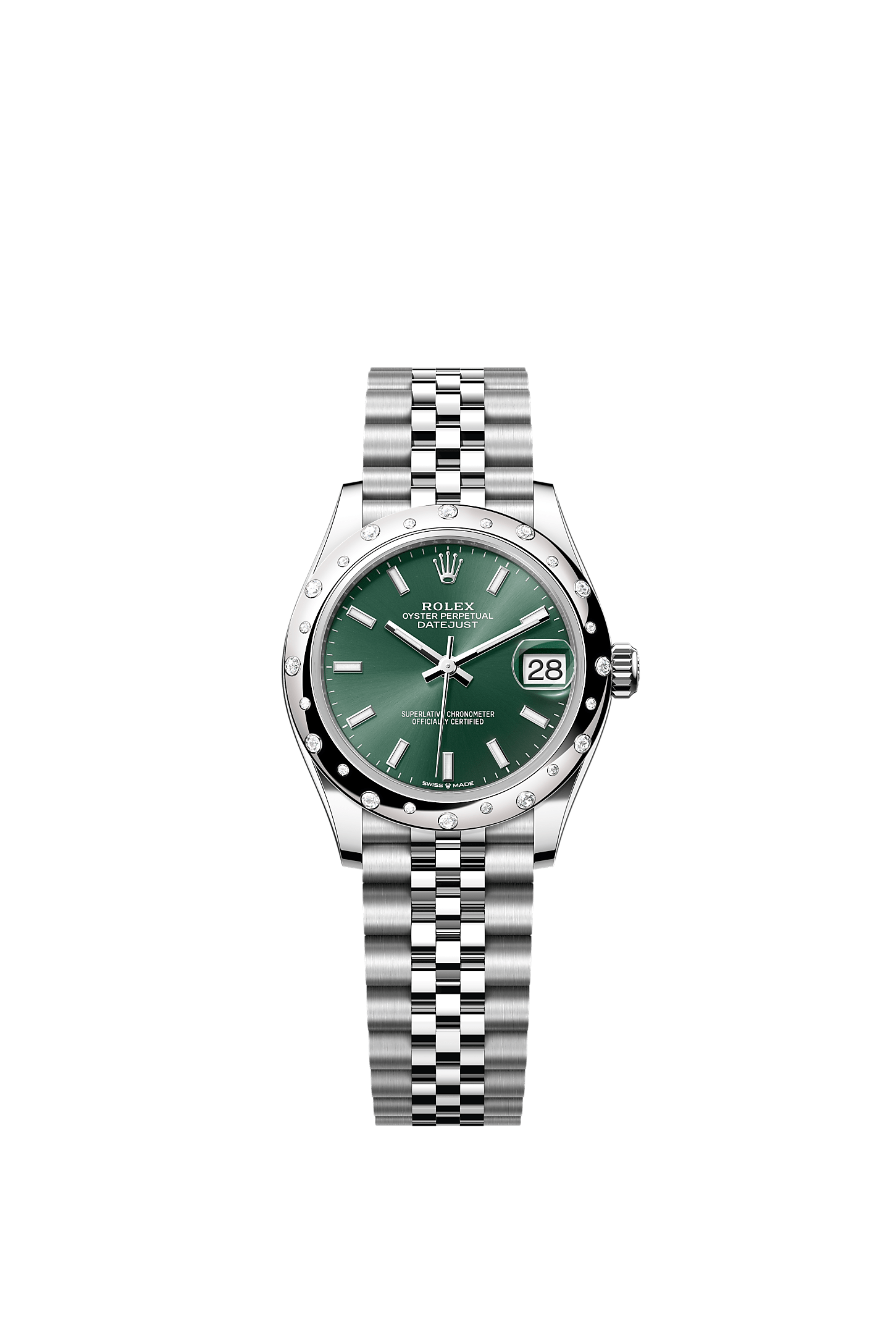 Datejust 31, Oyster, 31 mm, Oystersteel, white gold and diamonds, Dial : Mint green, Rolex