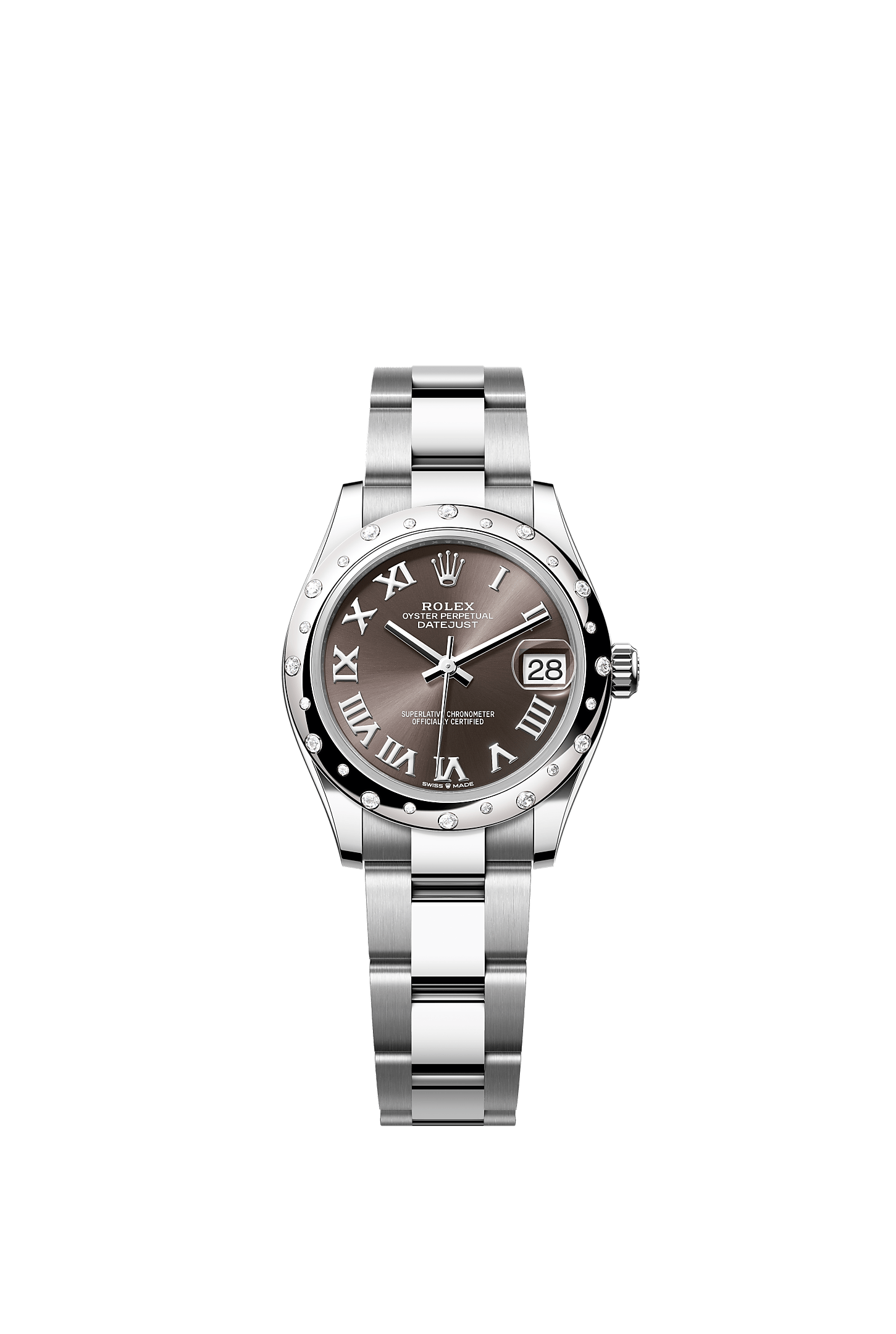 Datejust 31, Oyster, 31 mm, Oystersteel, white gold and diamonds, Dial : Dark grey, Rolex