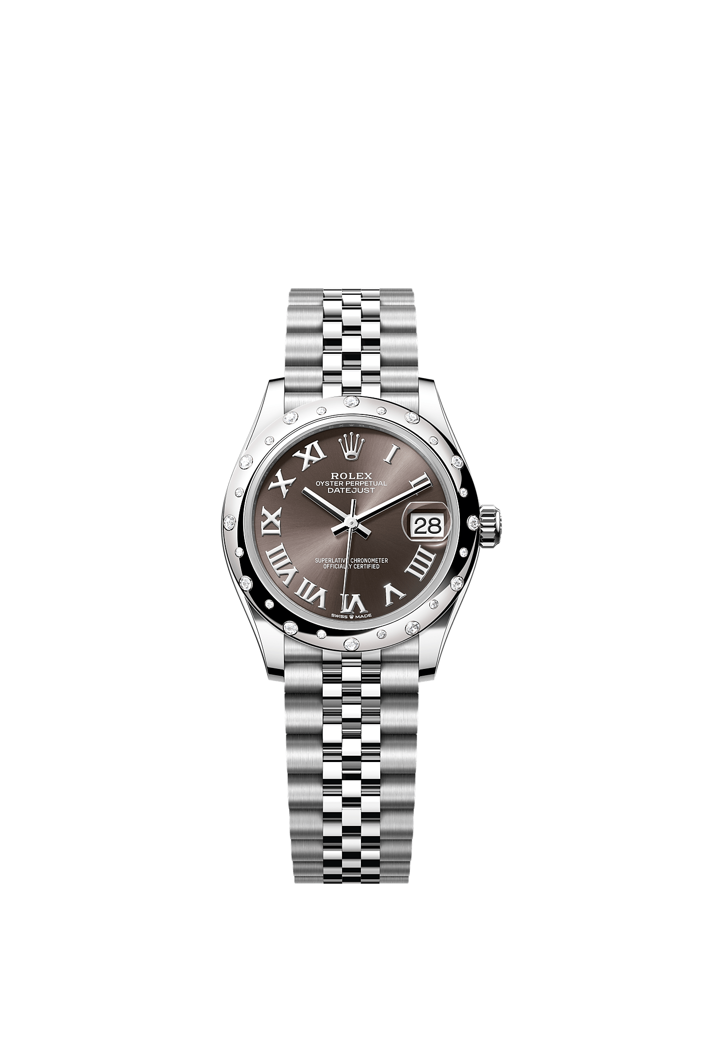Datejust 31, Oyster, 31 mm, Oystersteel, white gold and diamonds, Dial : Dark grey, Rolex