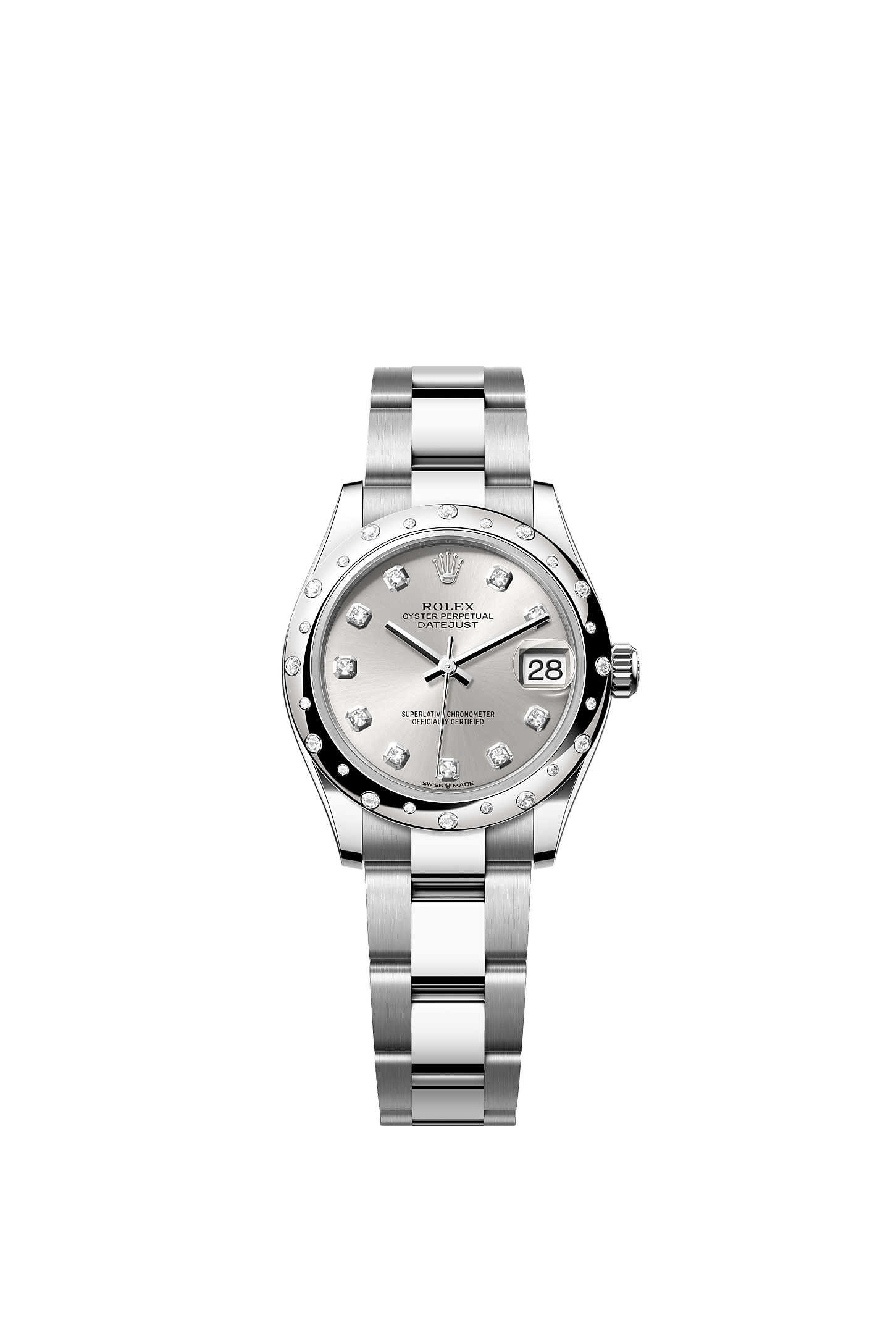 Datejust 31, Oyster, 31 mm, Oystersteel, white gold and diamonds, Dial : Silver set with diamonds, Rolex