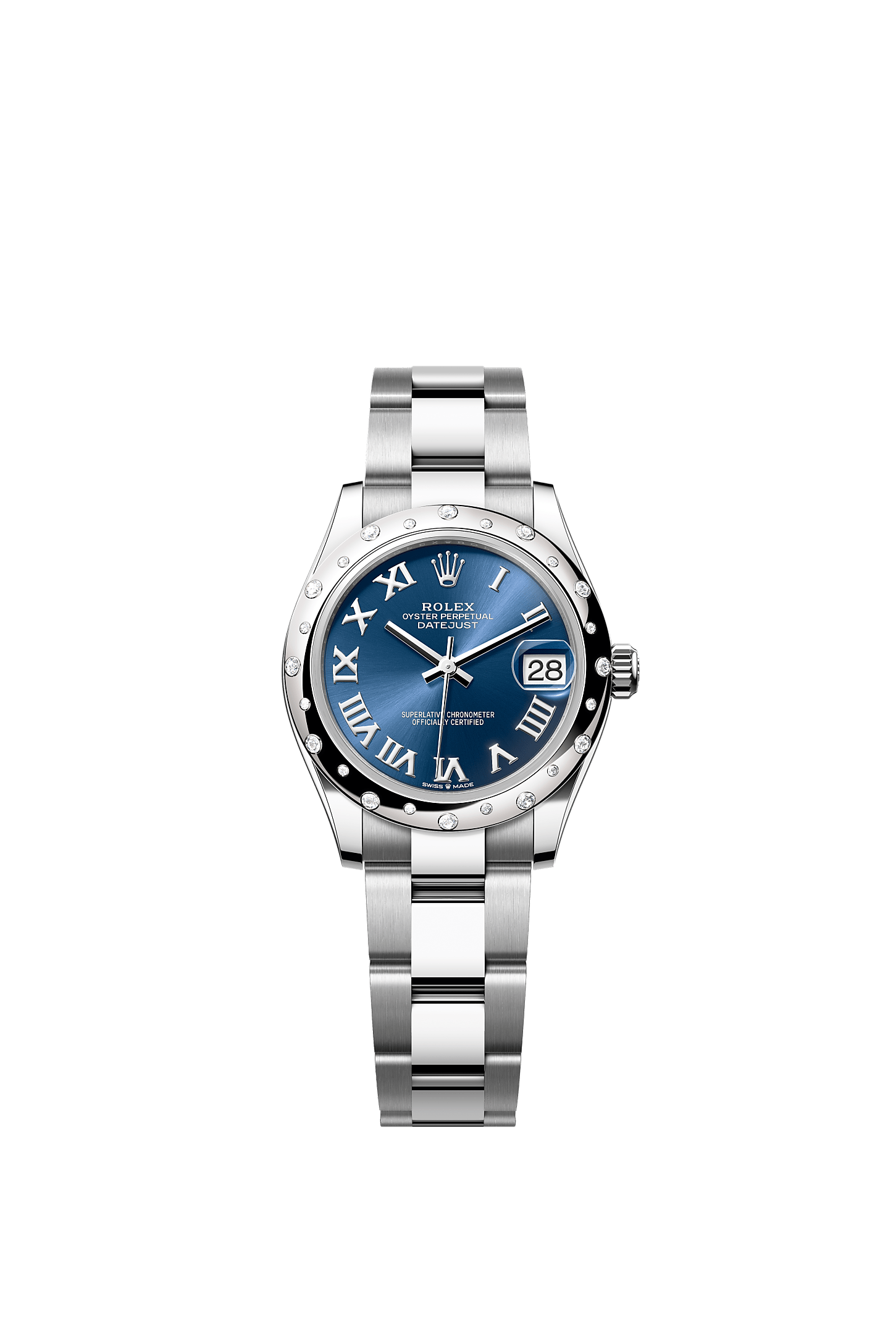 Datejust 31, Oyster, 31 mm, Oystersteel, white gold and diamonds, Dial : Bright blue, Rolex