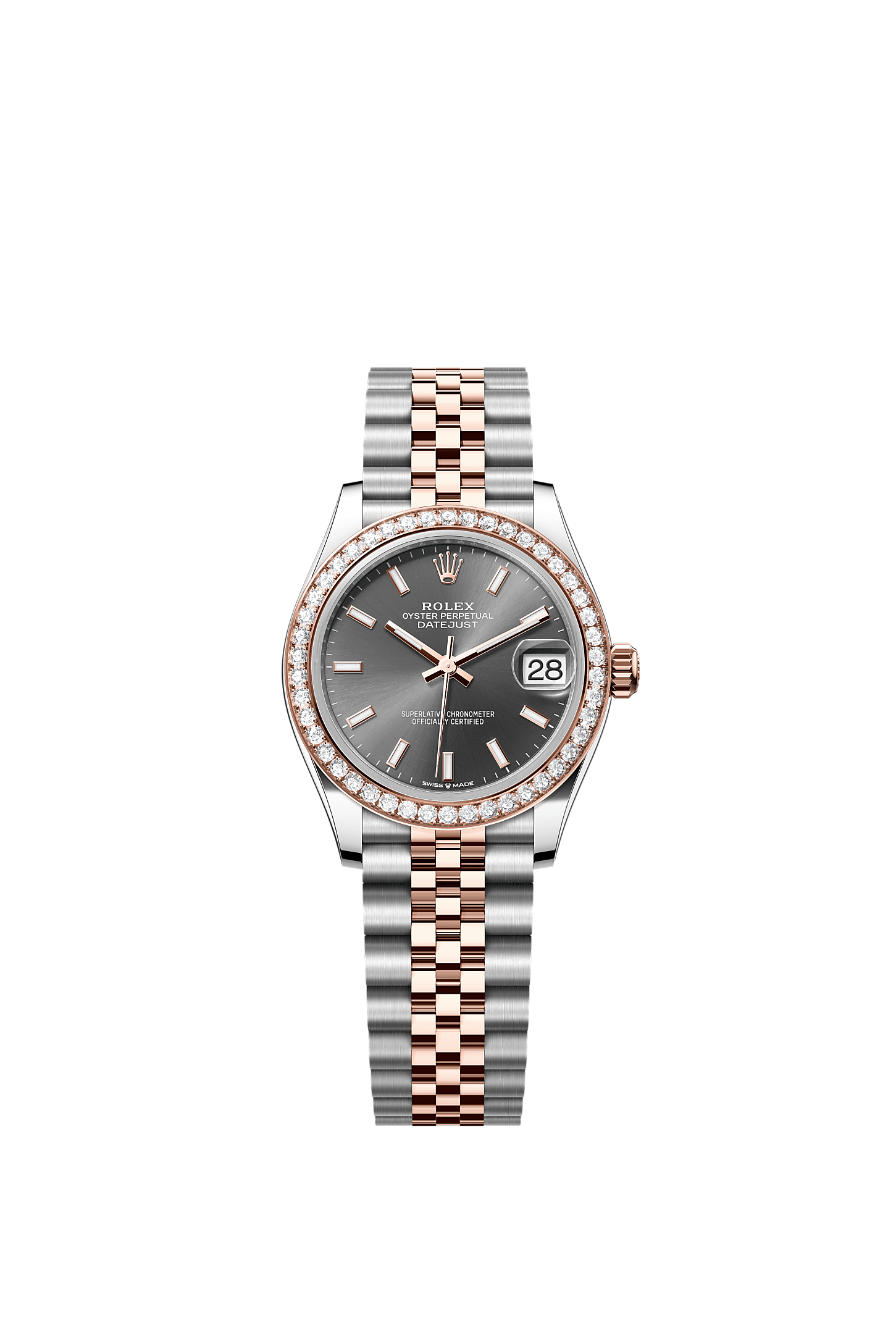 Datejust 31, Oyster, 31 mm, Oystersteel, Everose gold and diamonds, Dial : Slate, Rolex