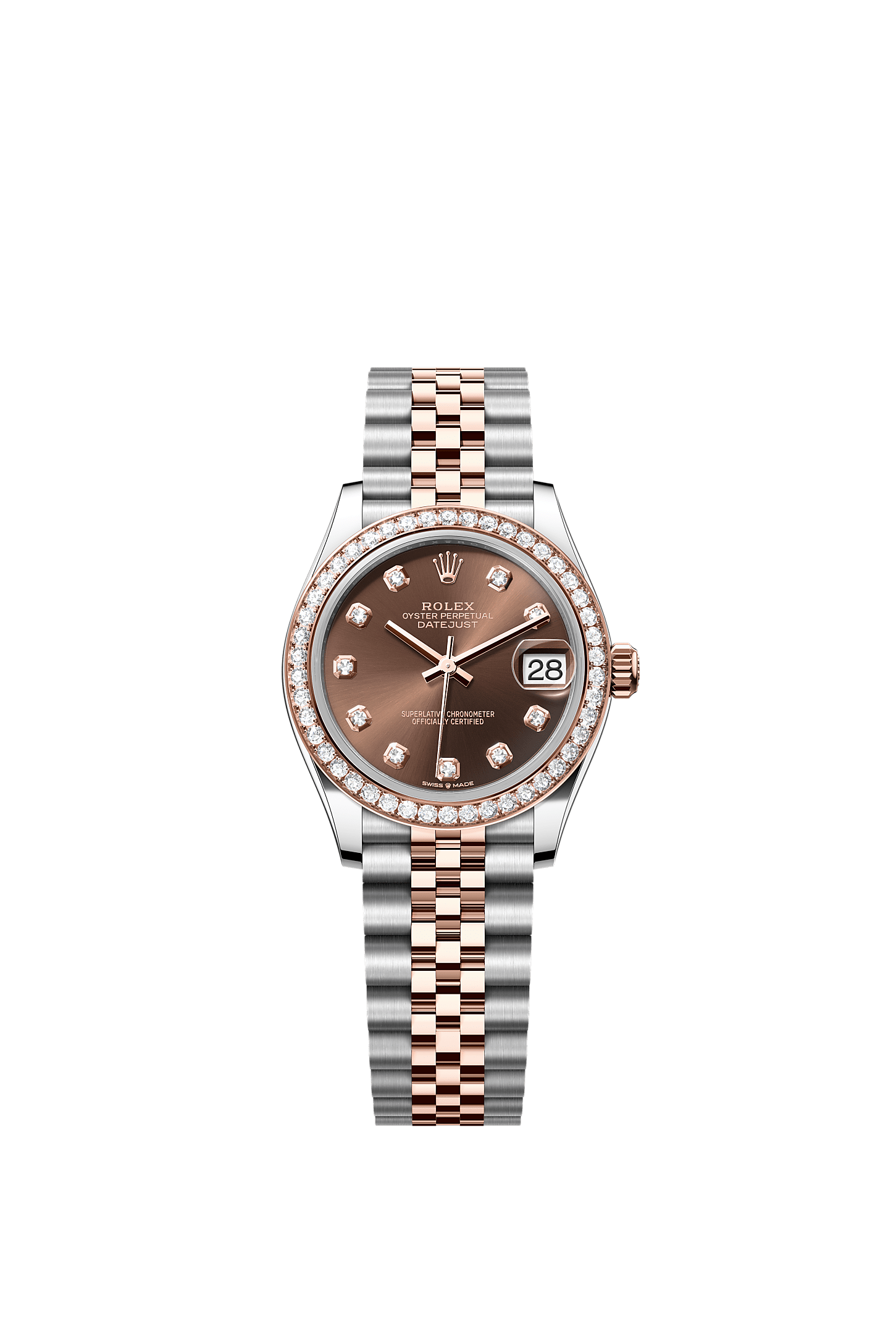 Datejust 31, Oyster, 31 mm, Oystersteel, Everose gold and diamonds, Dial : Chocolate set with diamonds, Rolex