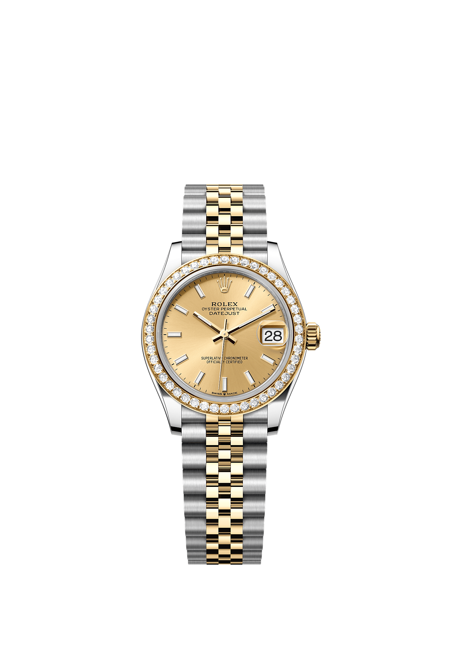 Datejust 31, Oyster, 31 mm, Oystersteel, yellow gold and diamonds, Dial : Champagne-colour, Rolex