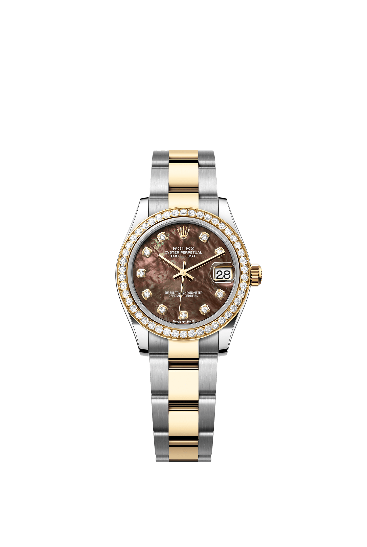 Datejust 31, Oyster, 31 mm, Oystersteel, yellow gold and diamonds, Dial : Black mother-of-pearl set with diamonds, Rolex
