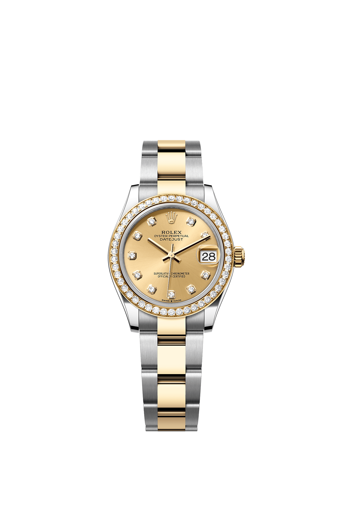 Datejust 31, Oyster, 31 mm, Oystersteel, yellow gold and diamonds, Dial : Champagne-colour set with diamonds, Rolex