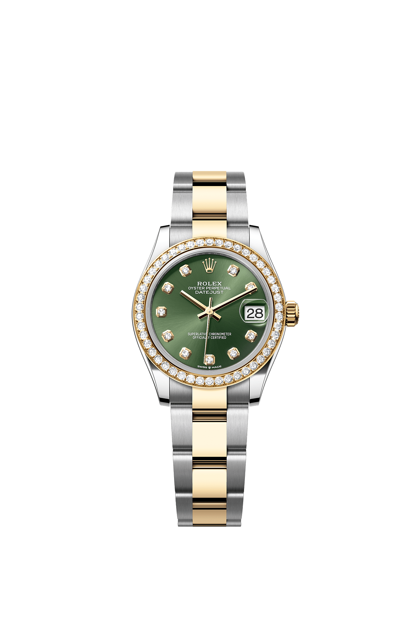 Datejust 31, Oyster, 31 mm, Oystersteel, yellow gold and diamonds, Dial : Olive green set with diamonds, Rolex