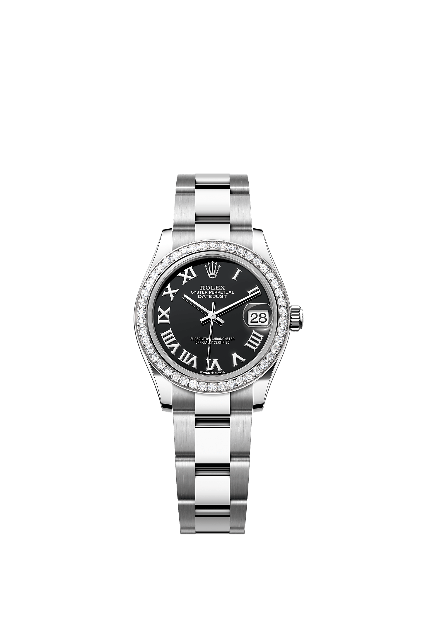 Datejust 31, Oyster, 31 mm, Oystersteel, white gold and diamonds, Dial : Bright black, Rolex