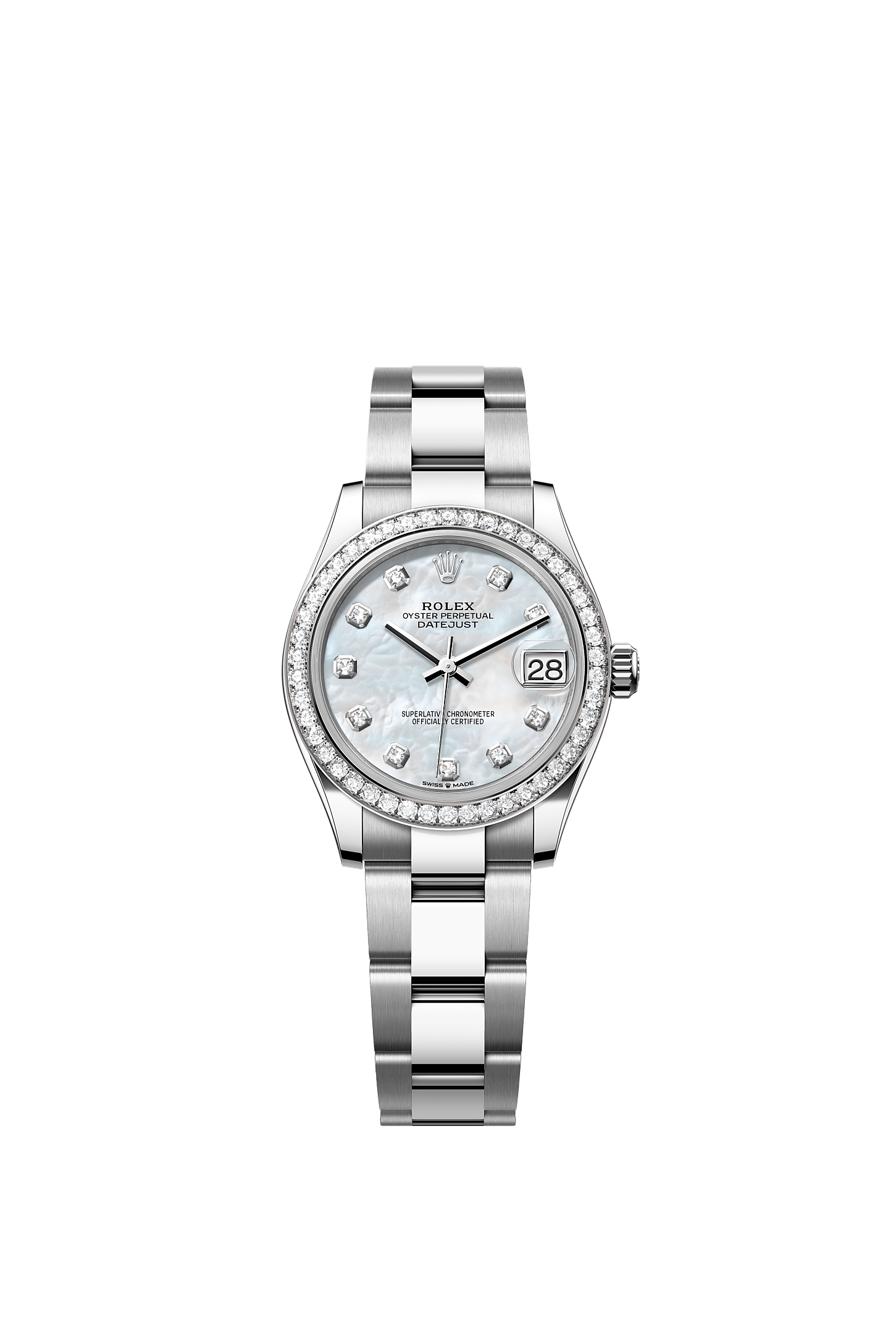 Datejust 31, Oyster, 31 mm, Oystersteel, white gold and diamonds, Dial : White mother-of-pearl set with diamonds, Rolex