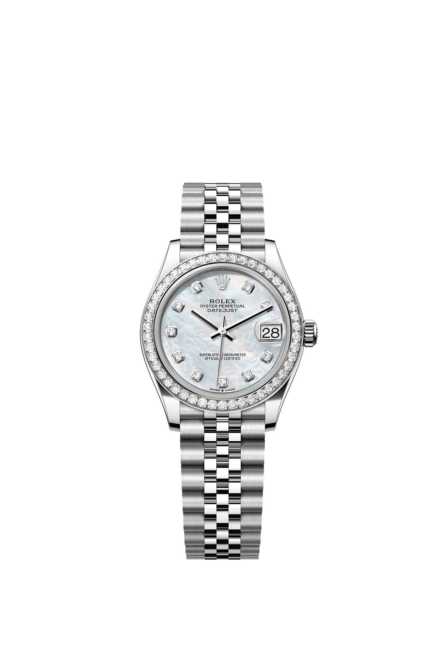 Datejust 31, Oyster, 31 mm, Oystersteel, white gold and diamonds, Dial : White mother-of-pearl set with diamonds, Rolex