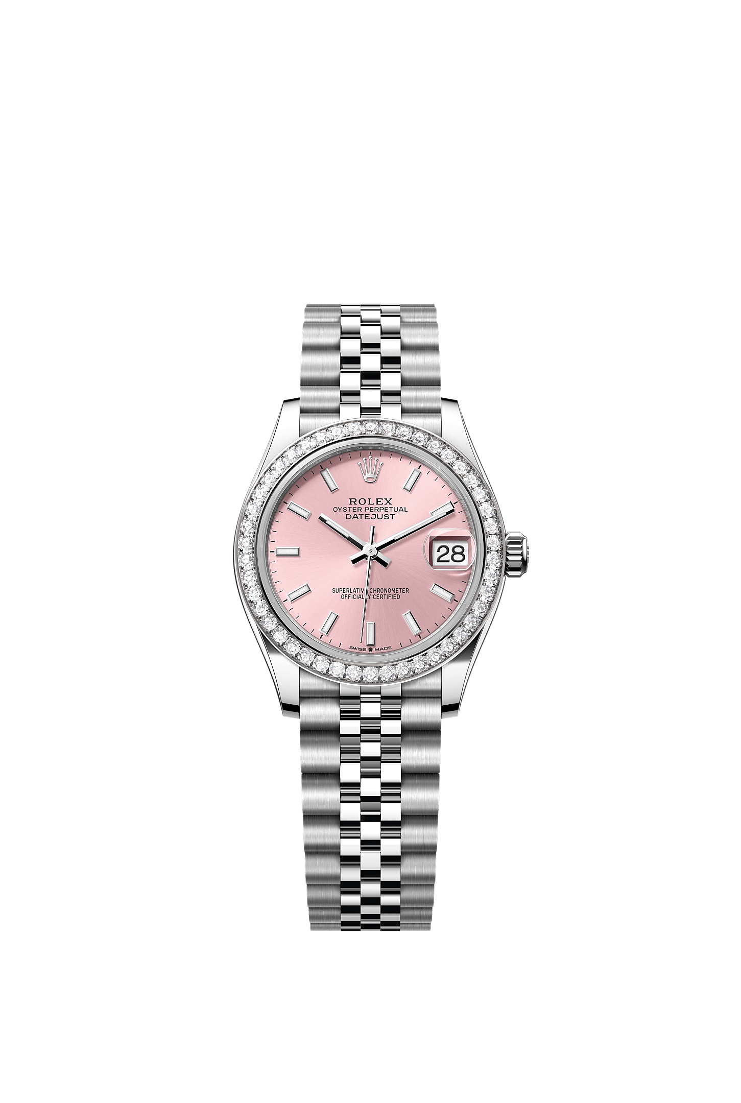 Datejust 31, Oyster, 31 mm, Oystersteel, white gold and diamonds, Dial : Pink, Rolex