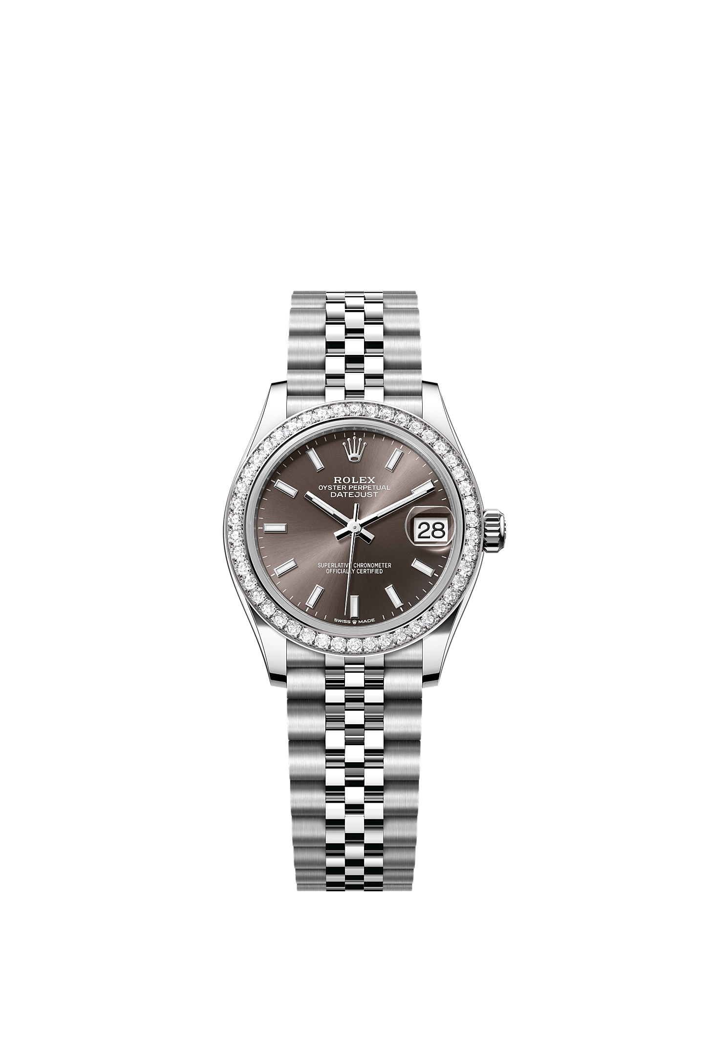 Datejust 31, Oyster, 31 mm, Oystersteel, white gold and diamonds, Dial : Dark grey, Rolex