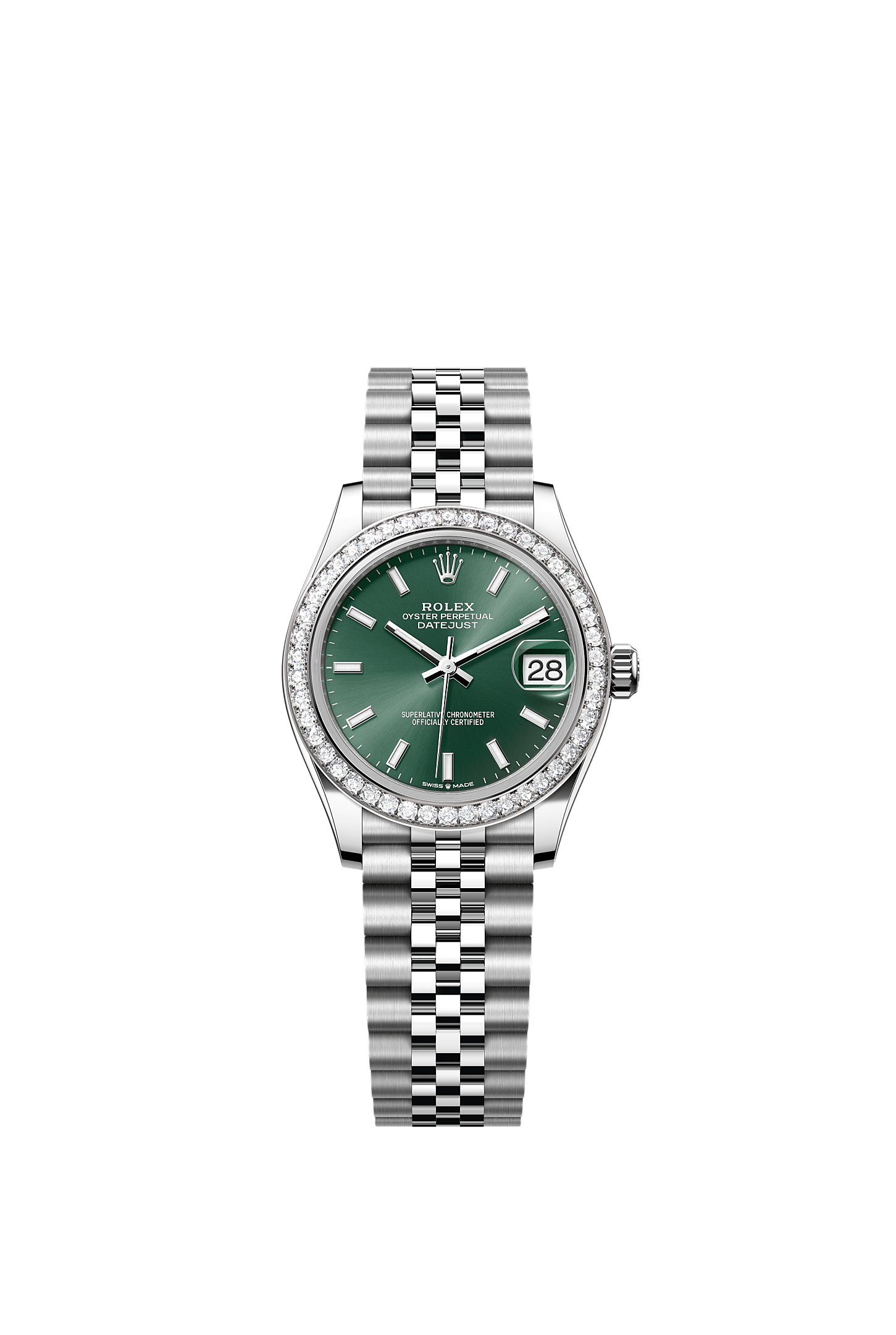 Datejust 31, Oyster, 31 mm, Oystersteel, white gold and diamonds, Dial : Mint green, Rolex