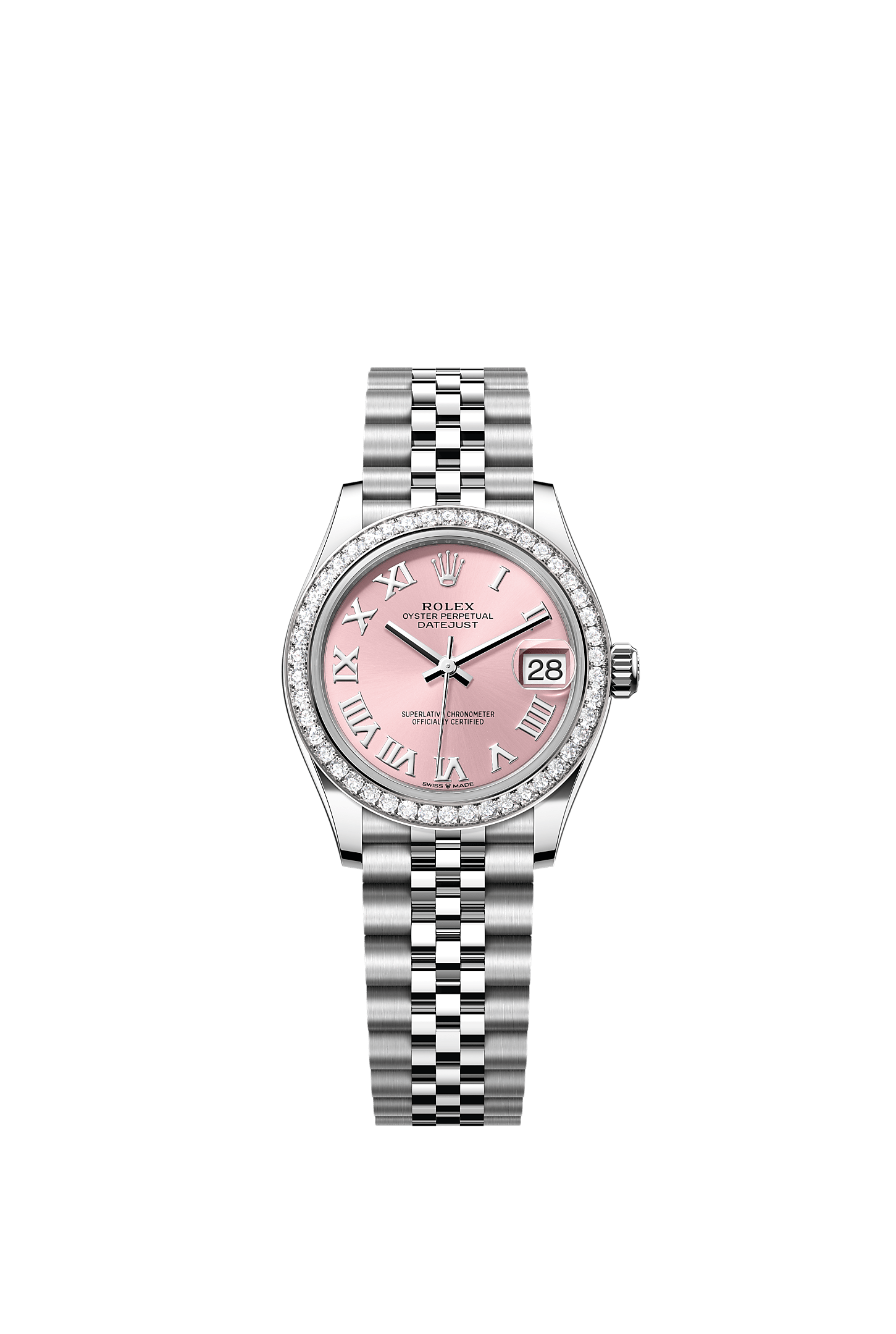 Datejust 31, Oyster, 31 mm, Oystersteel, white gold and diamonds, Dial : Pink, Rolex