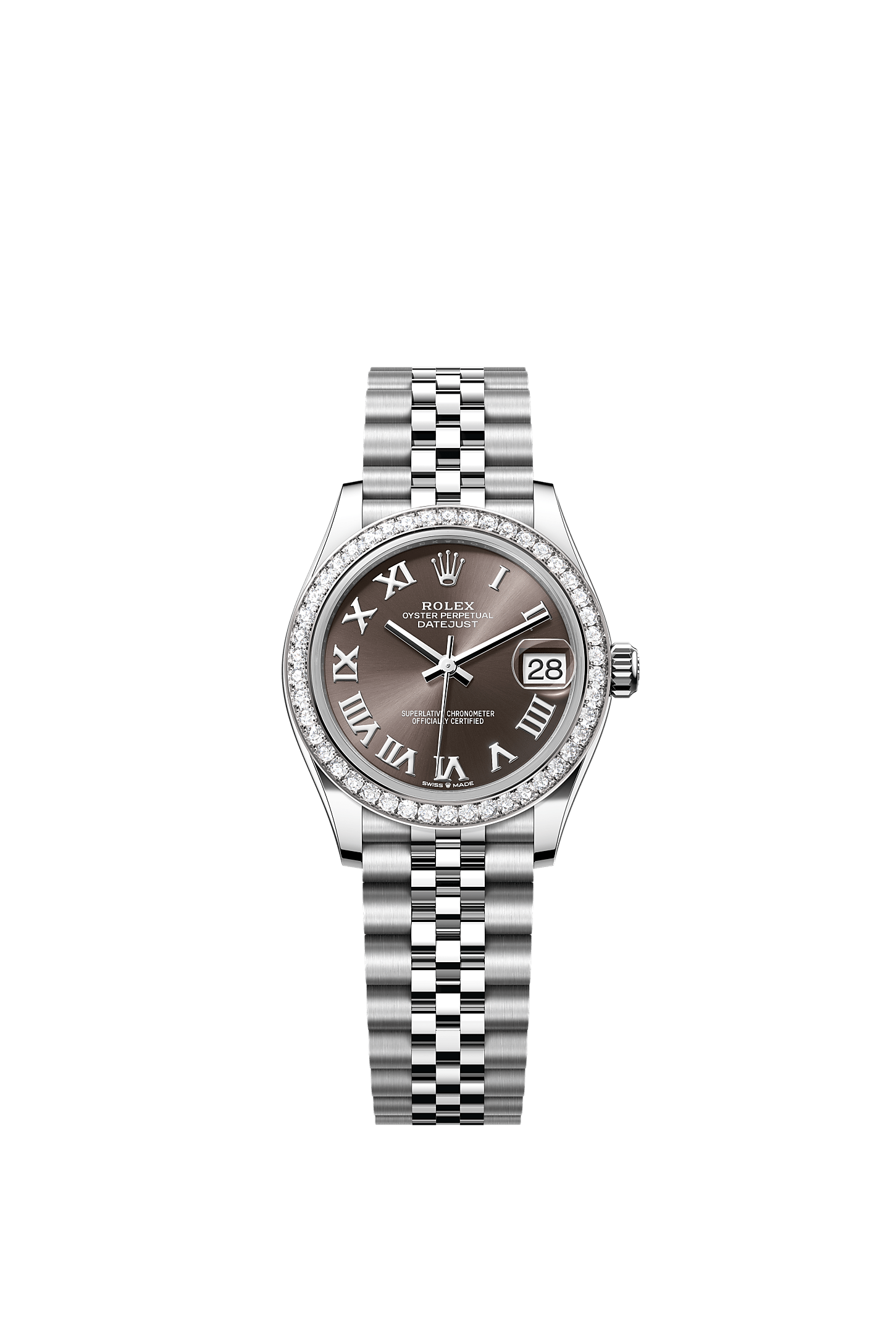 Datejust 31, Oyster, 31 mm, Oystersteel, white gold and diamonds, Dial : Dark grey, Rolex