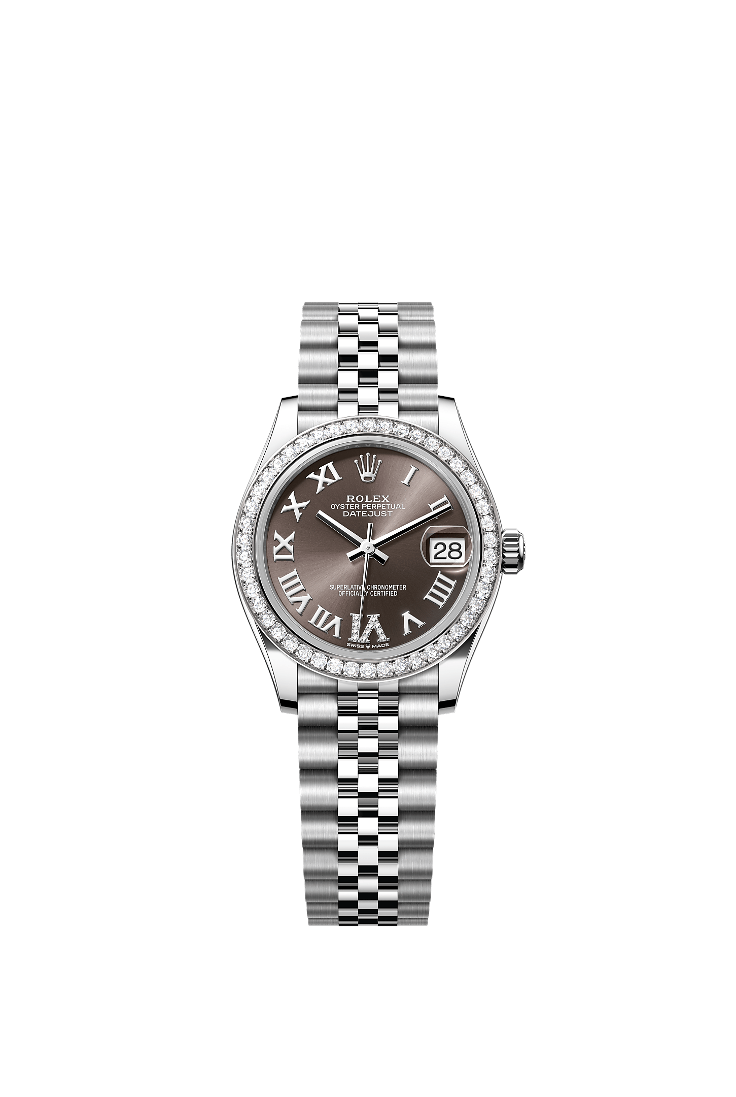 Datejust 31, Oyster, 31 mm, Oystersteel, white gold and diamonds, Dial : Dark grey set with diamonds, Rolex