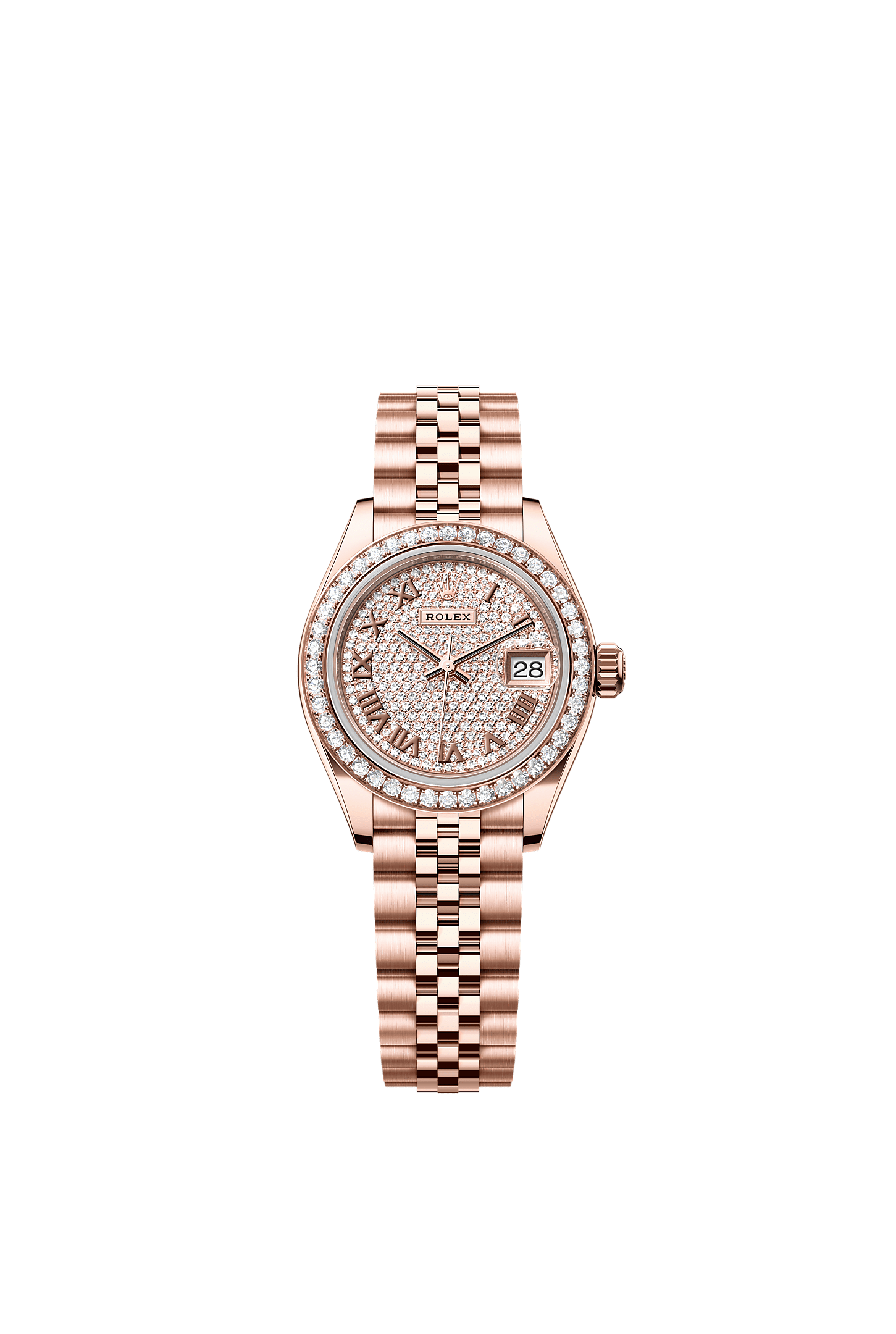 Lady-Datejust, Oyster, 28 mm, Everose gold and diamonds, Dial : Diamond-paved, Rolex