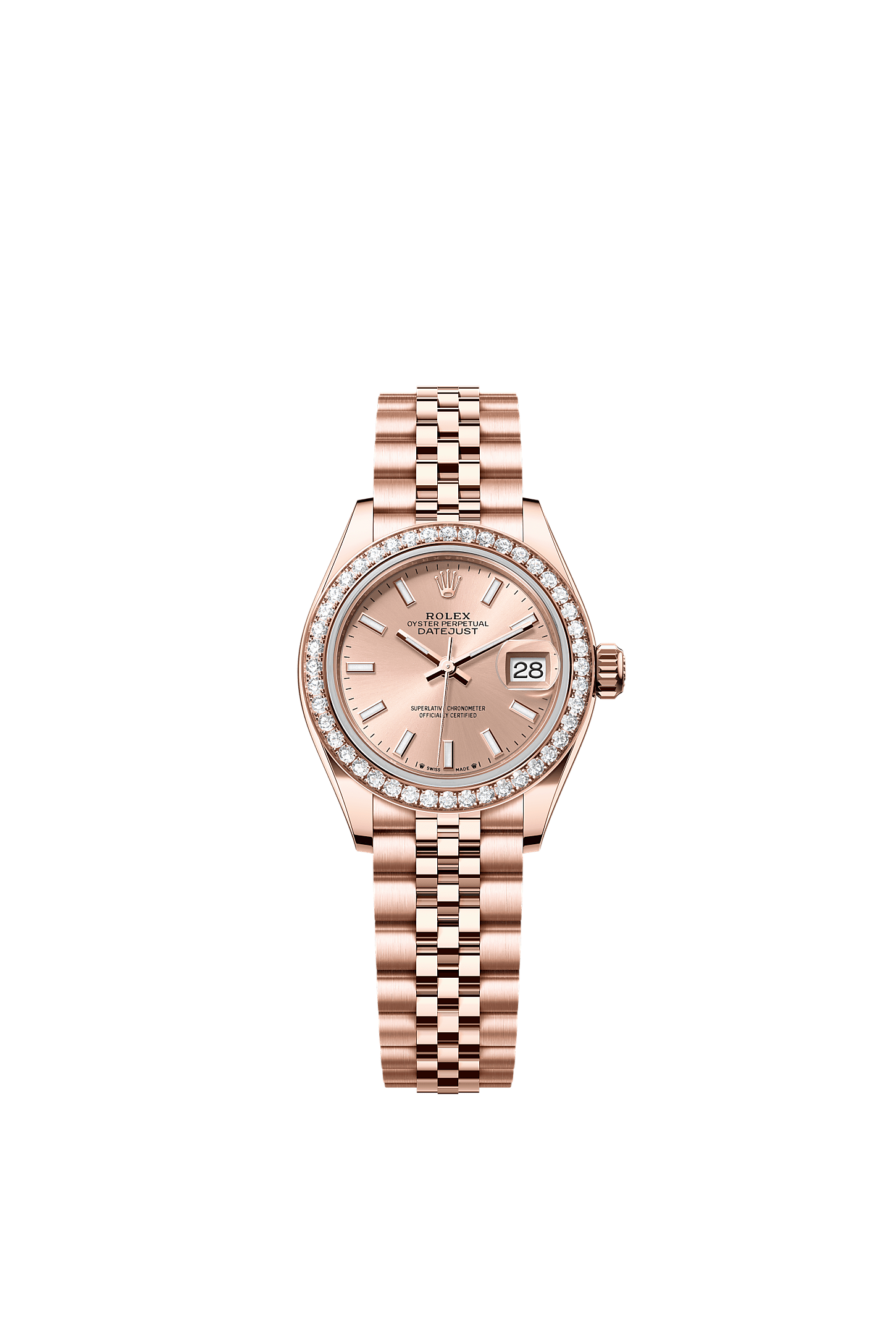 Lady-Datejust, Oyster, 28 mm, Everose gold and diamonds, Dial : Rosé-colour, Rolex