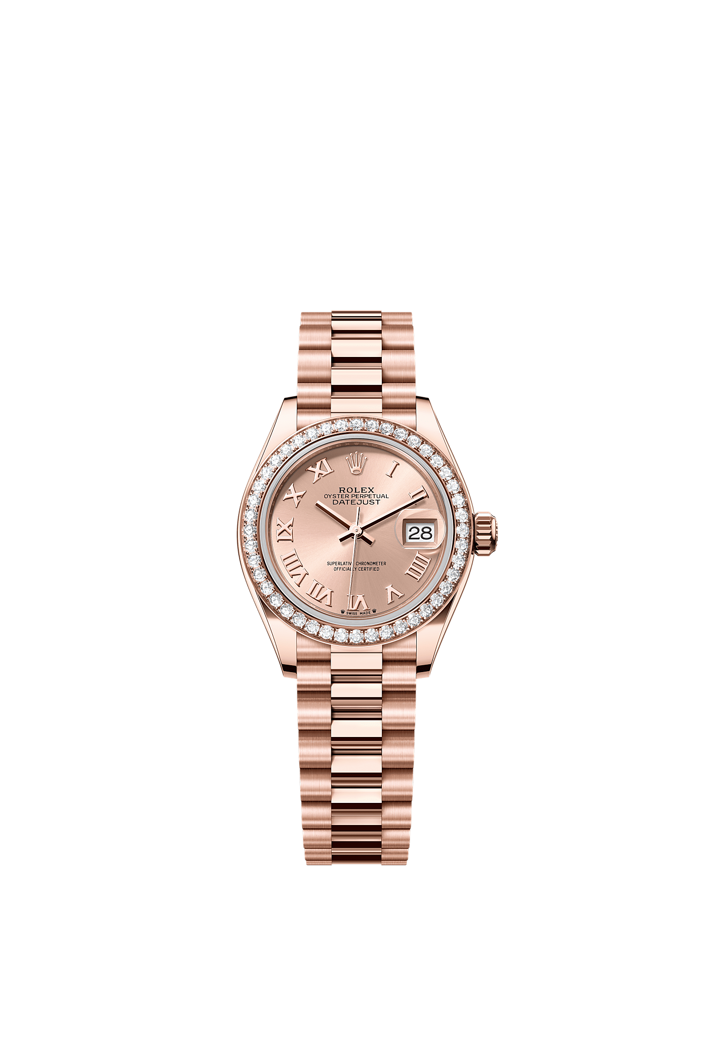 Lady-Datejust, Oyster, 28 mm, Everose gold and diamonds, Dial : Rosé-colour, Rolex