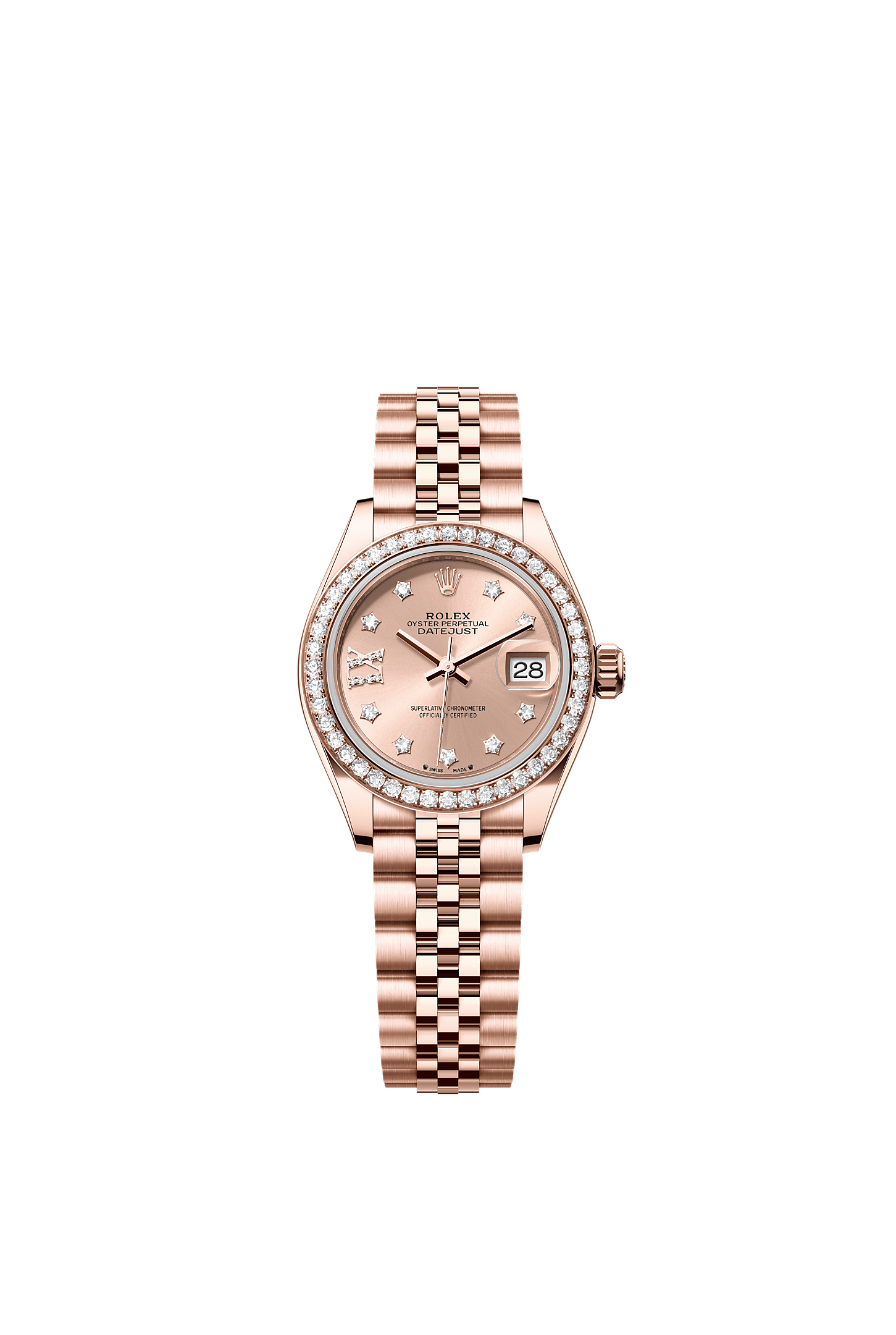 Lady-Datejust, Oyster, 28 mm, Everose gold and diamonds, Dial : Rosé-colour set with diamonds, Rolex