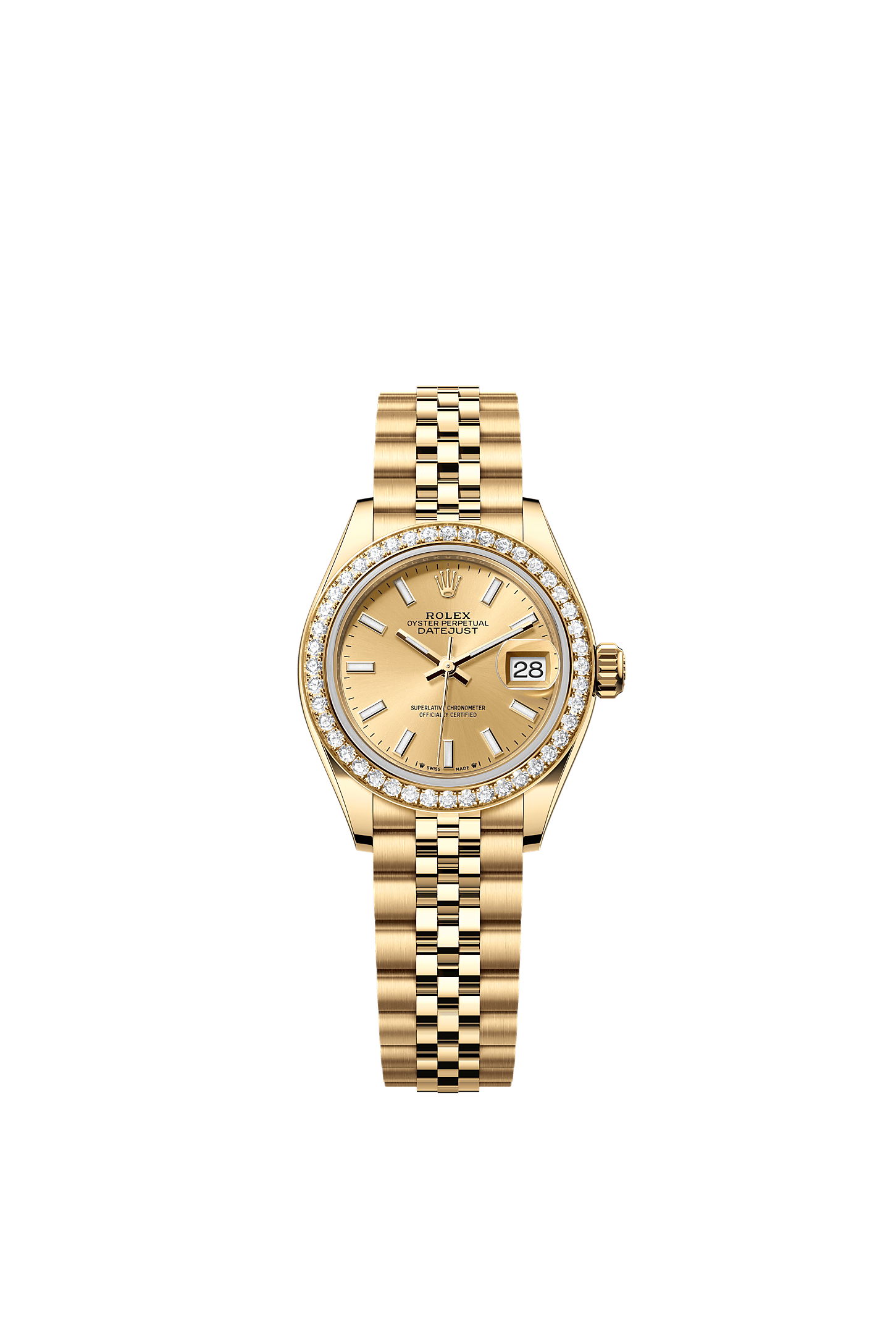 Lady-Datejust, Oyster, 28 mm, yellow gold and diamonds, Dial : Champagne-colour, Rolex