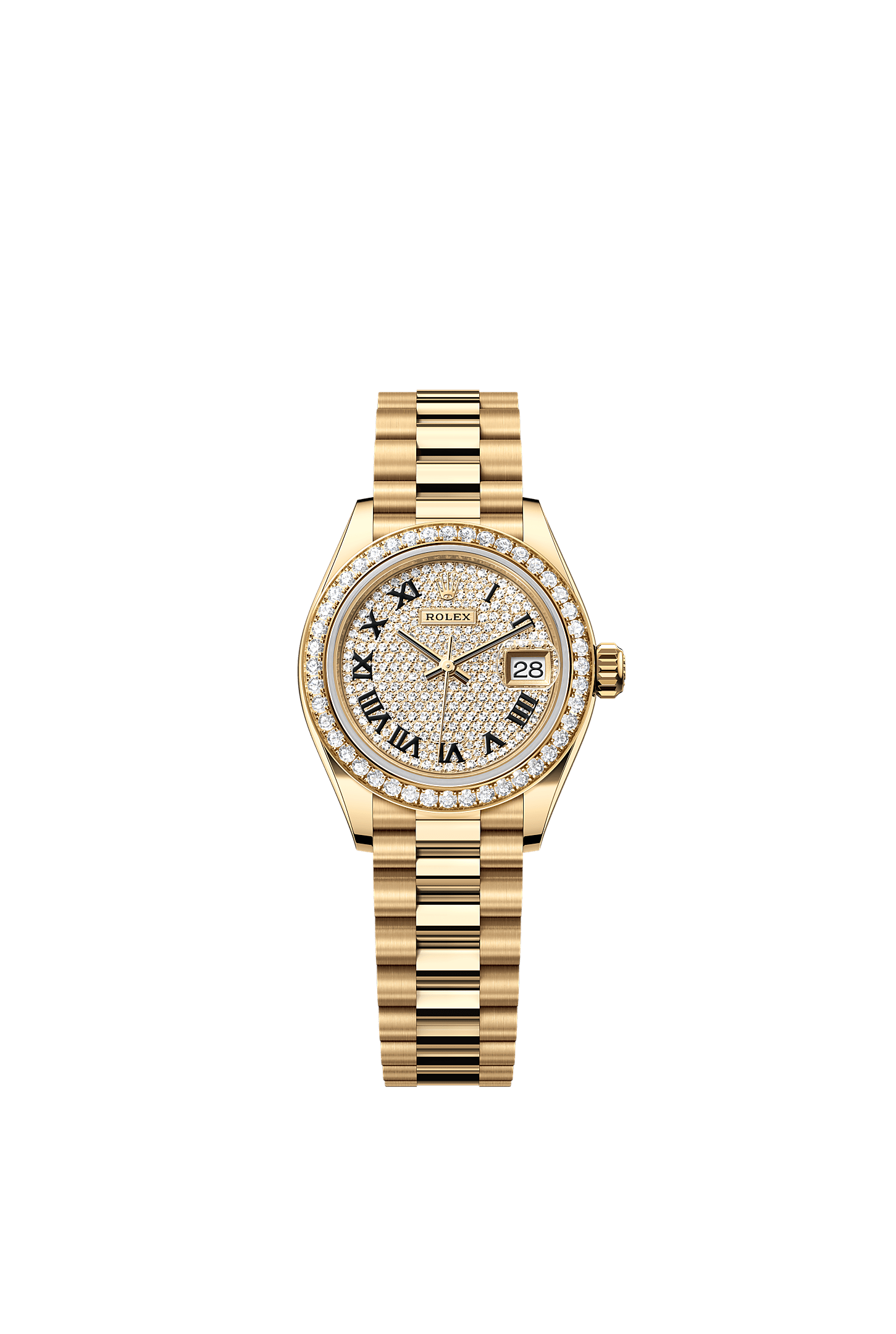 Lady-Datejust, Oyster, 28 mm, yellow gold and diamonds, Dial : Diamond-paved, Rolex