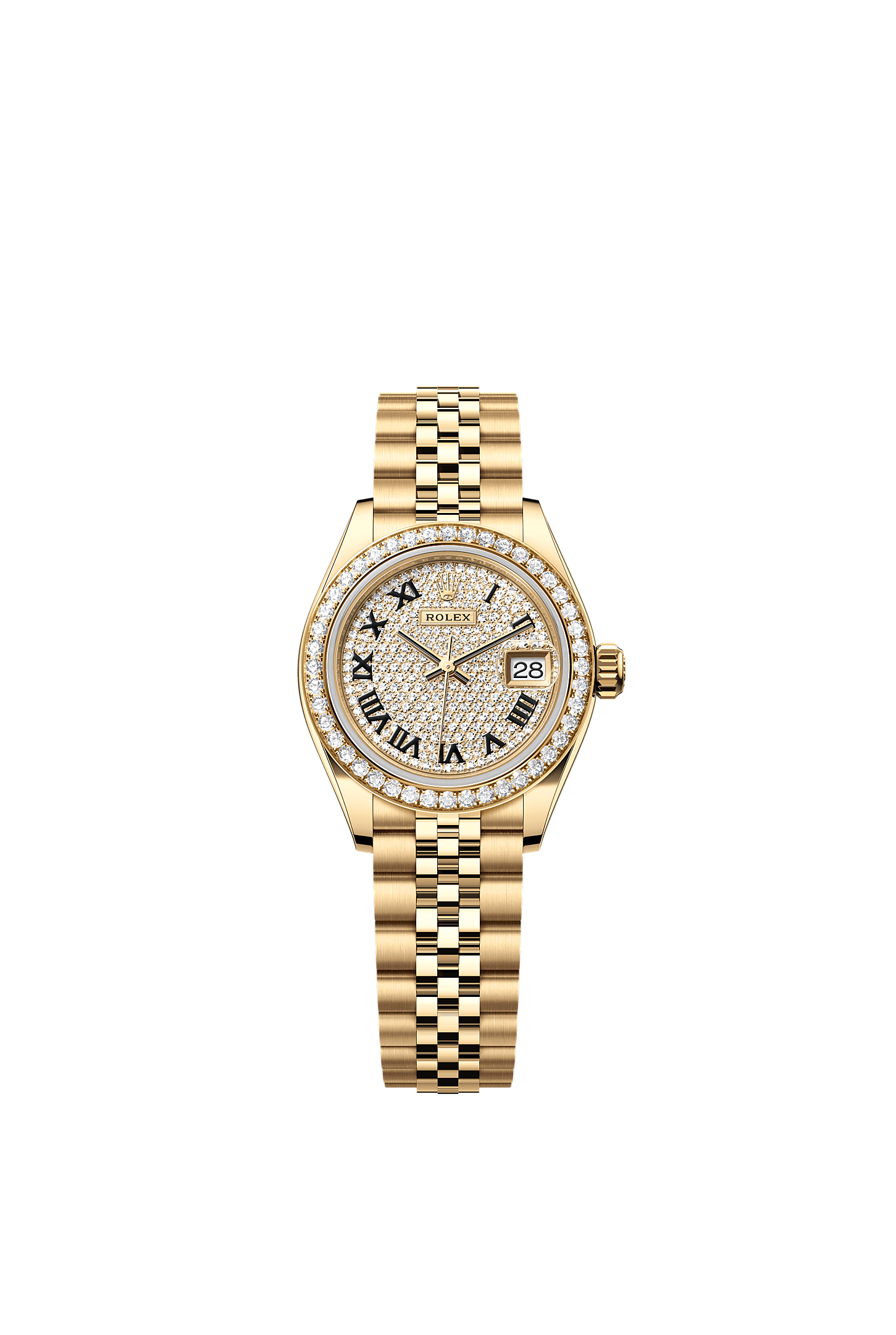 女装日志型, 蚝式，28毫米，钻石及黄金, 表盘 : 密镶钻石, Rolex