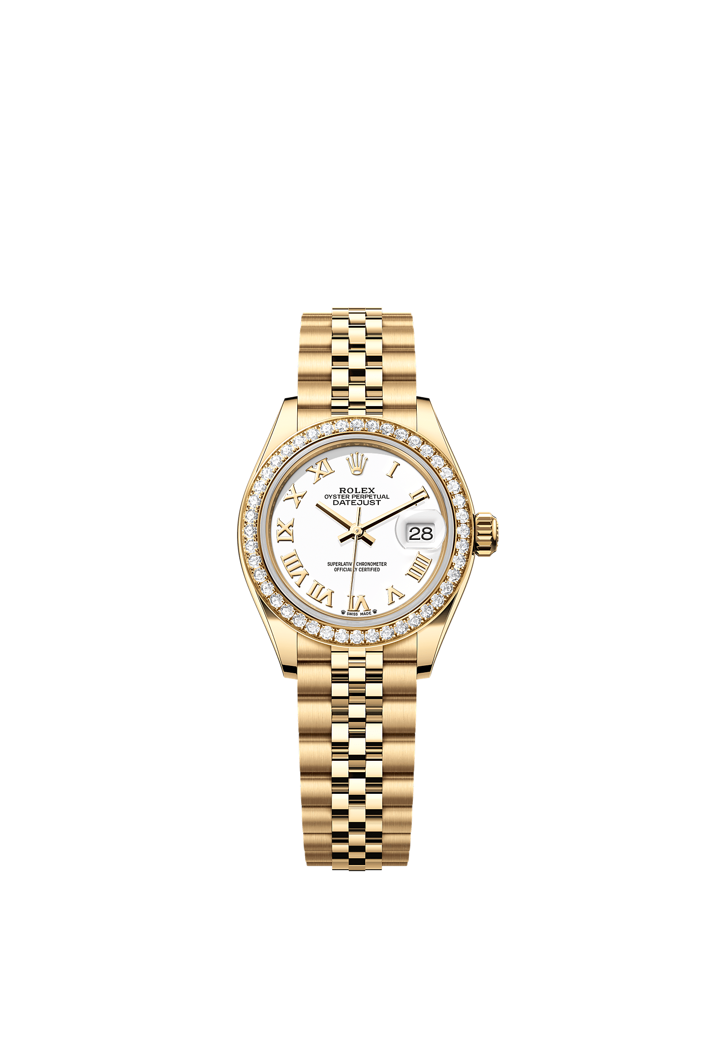 Lady-Datejust, Oyster, 28 mm, yellow gold and diamonds, Dial : White, Rolex