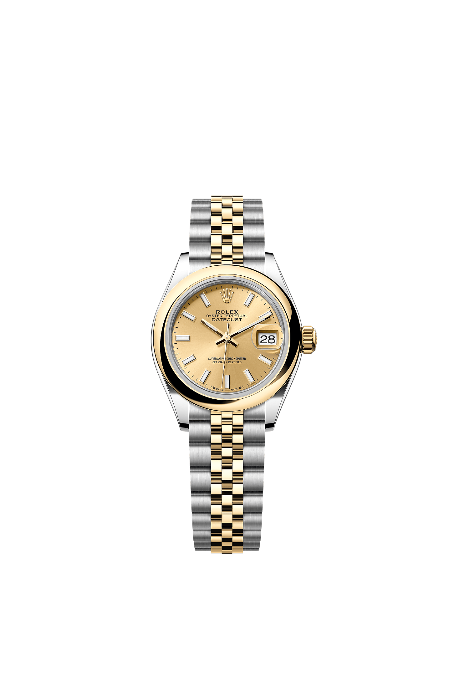 Lady-Datejust, Oyster, 28 mm, Oystersteel and yellow gold, Dial : Champagne-colour, Rolex