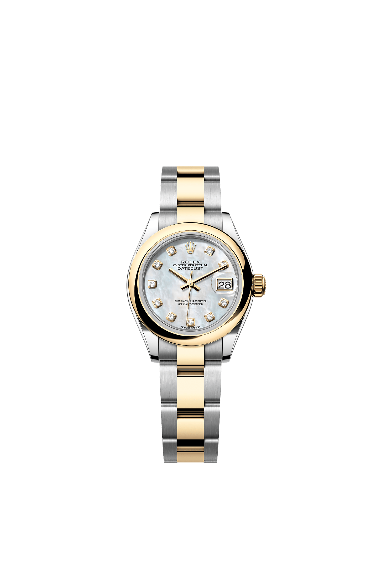 Lady-Datejust, Oyster, 28 mm, Oystersteel and yellow gold, Dial : White mother-of-pearl set with diamonds, Rolex
