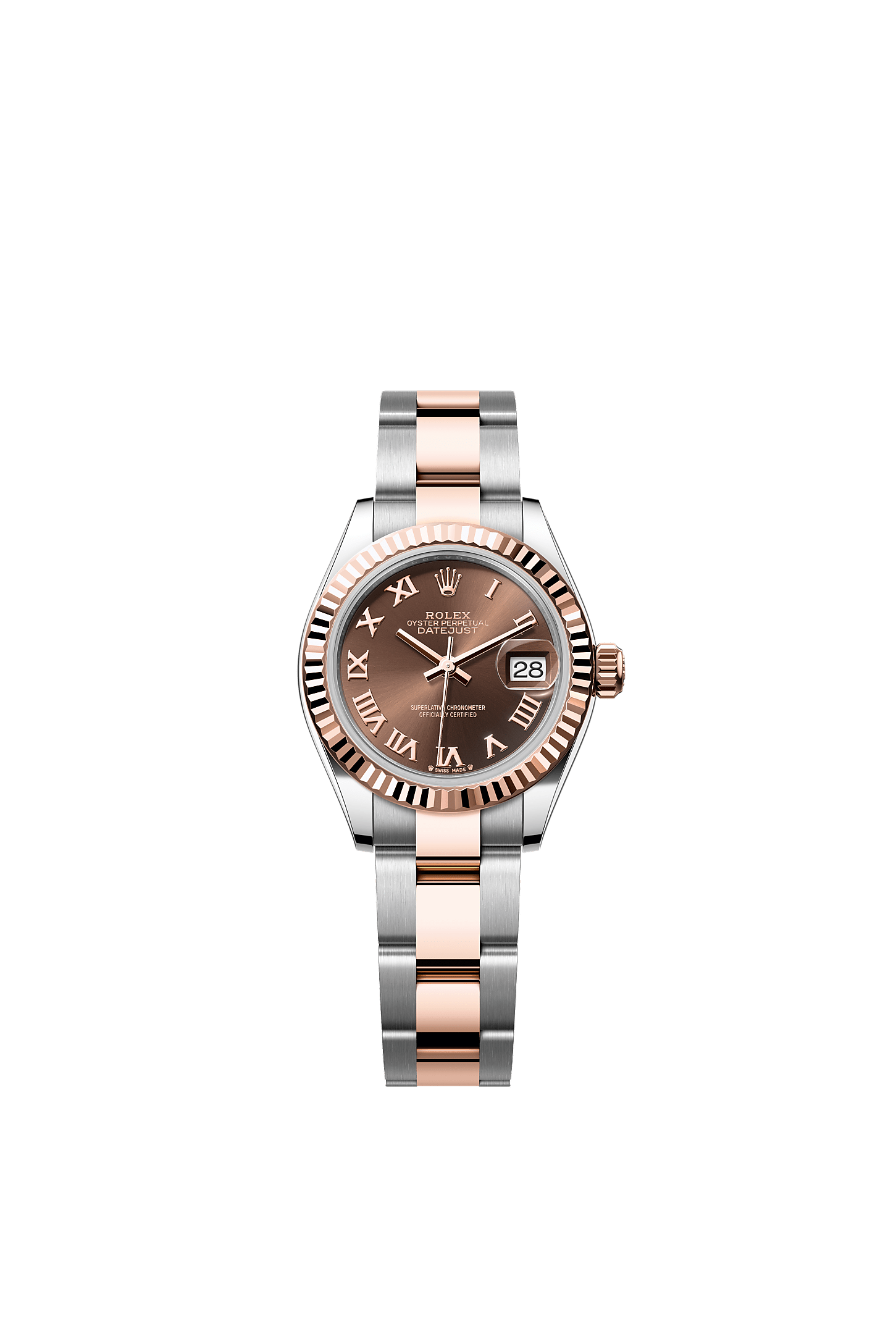 Lady-Datejust, Oyster, 28 mm, Oystersteel and Everose gold, Dial : Chocolate, Rolex