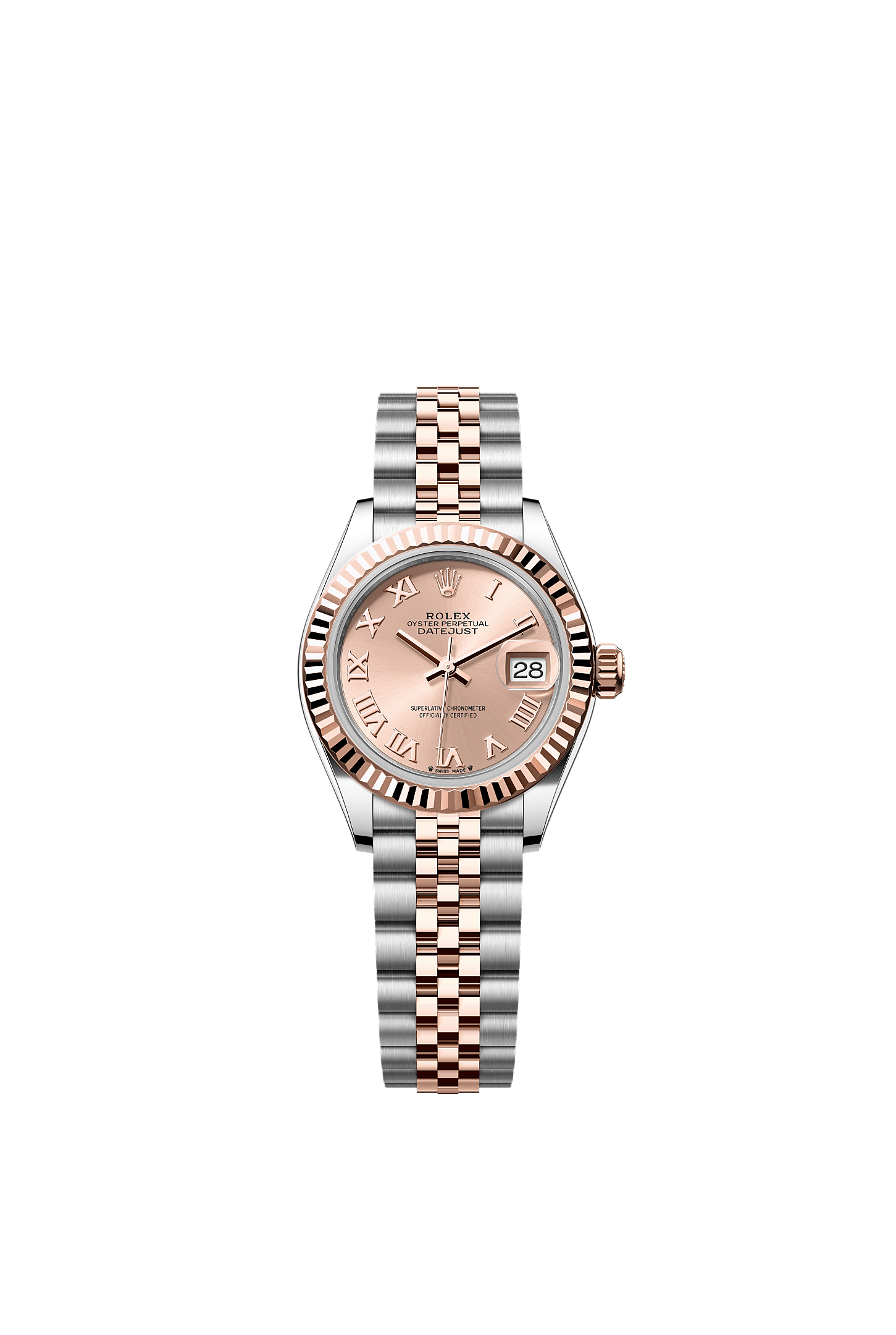 女装日志型, 蚝式，28毫米，永恒玫瑰金及蚝式钢, 表盘 : 玫瑰金色, Rolex