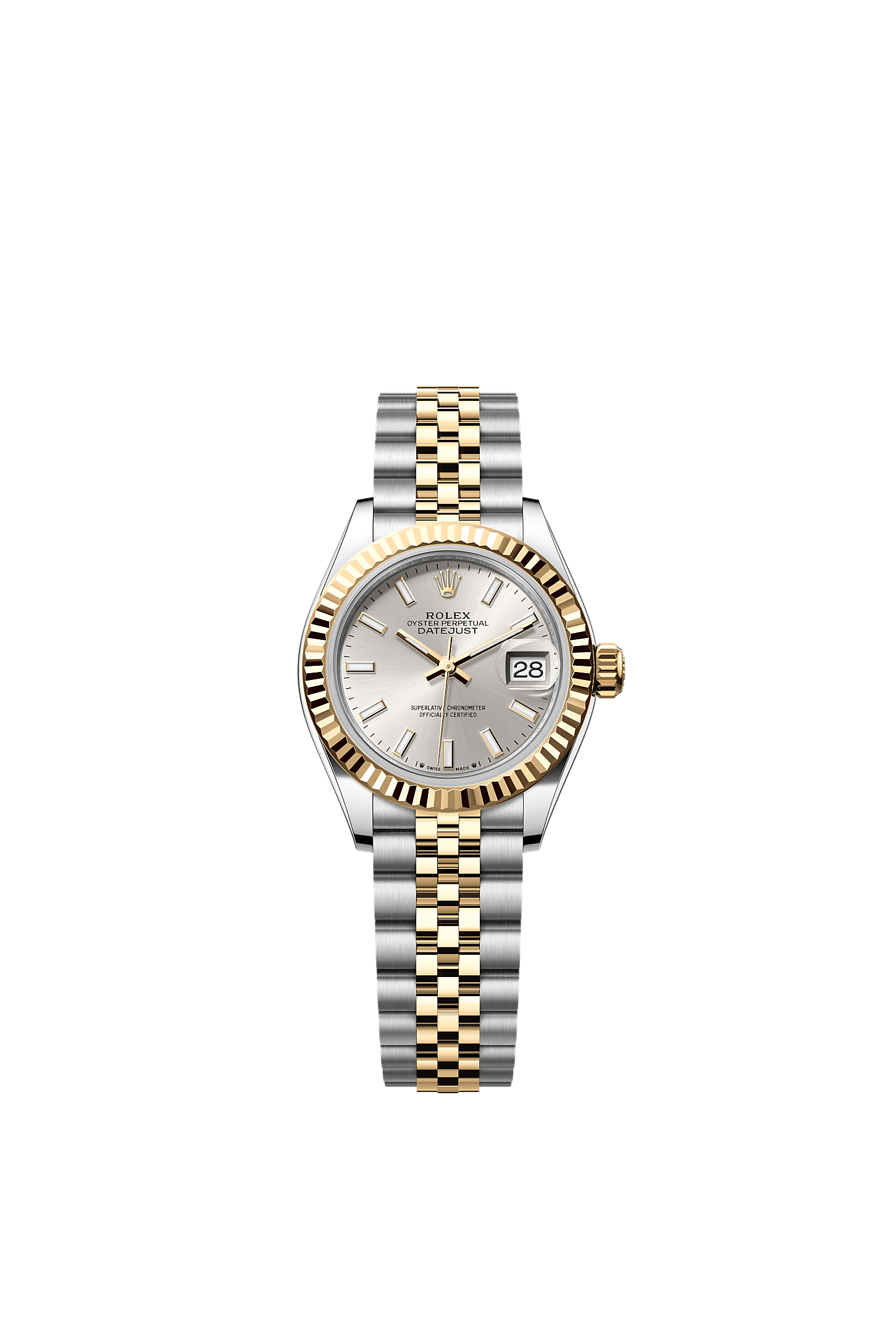 Lady-Datejust, Oyster, 28 mm, Oystersteel and yellow gold, Dial : Silver, Rolex