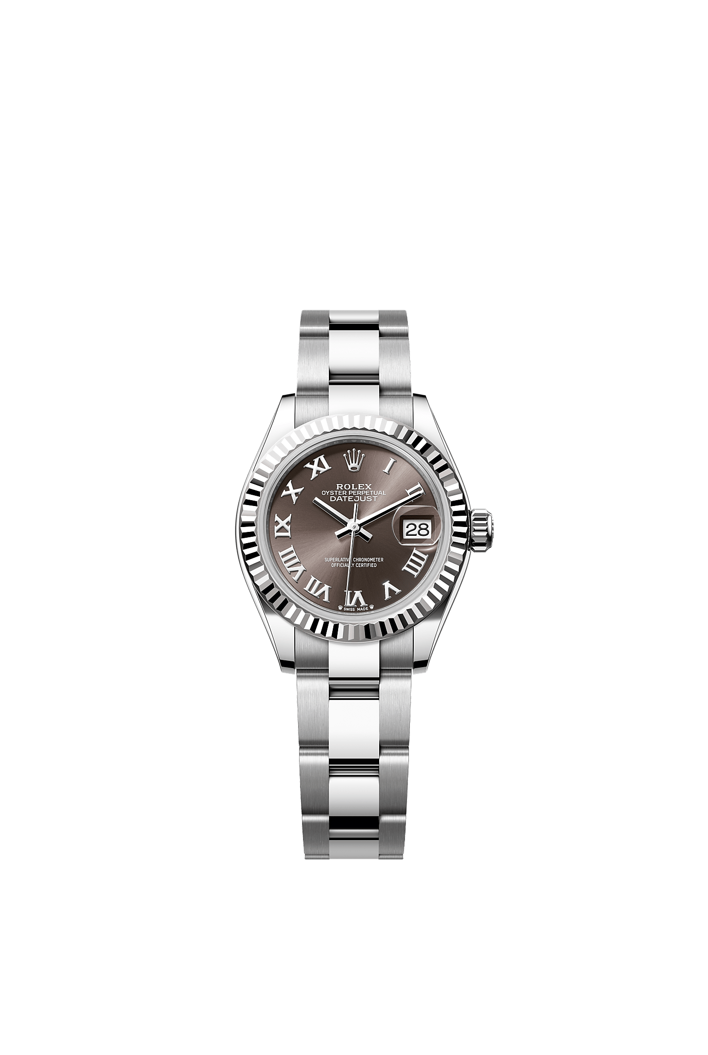 Lady-Datejust, Oyster, 28 mm, Oystersteel and white gold, Dial : Dark grey, Rolex