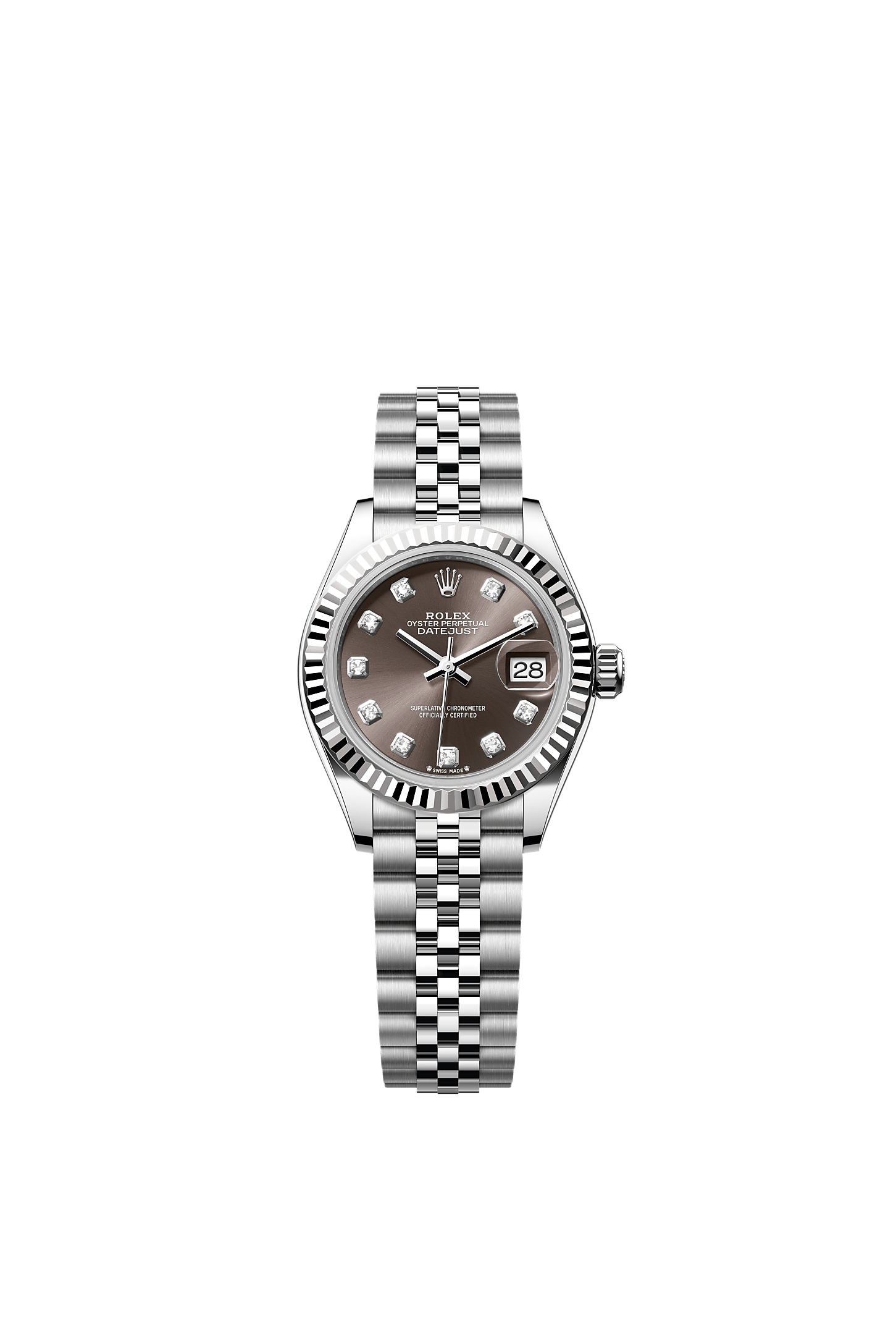 Lady-Datejust, Oyster, 28 mm, Oystersteel and white gold, Dial : Dark grey set with diamonds, Rolex