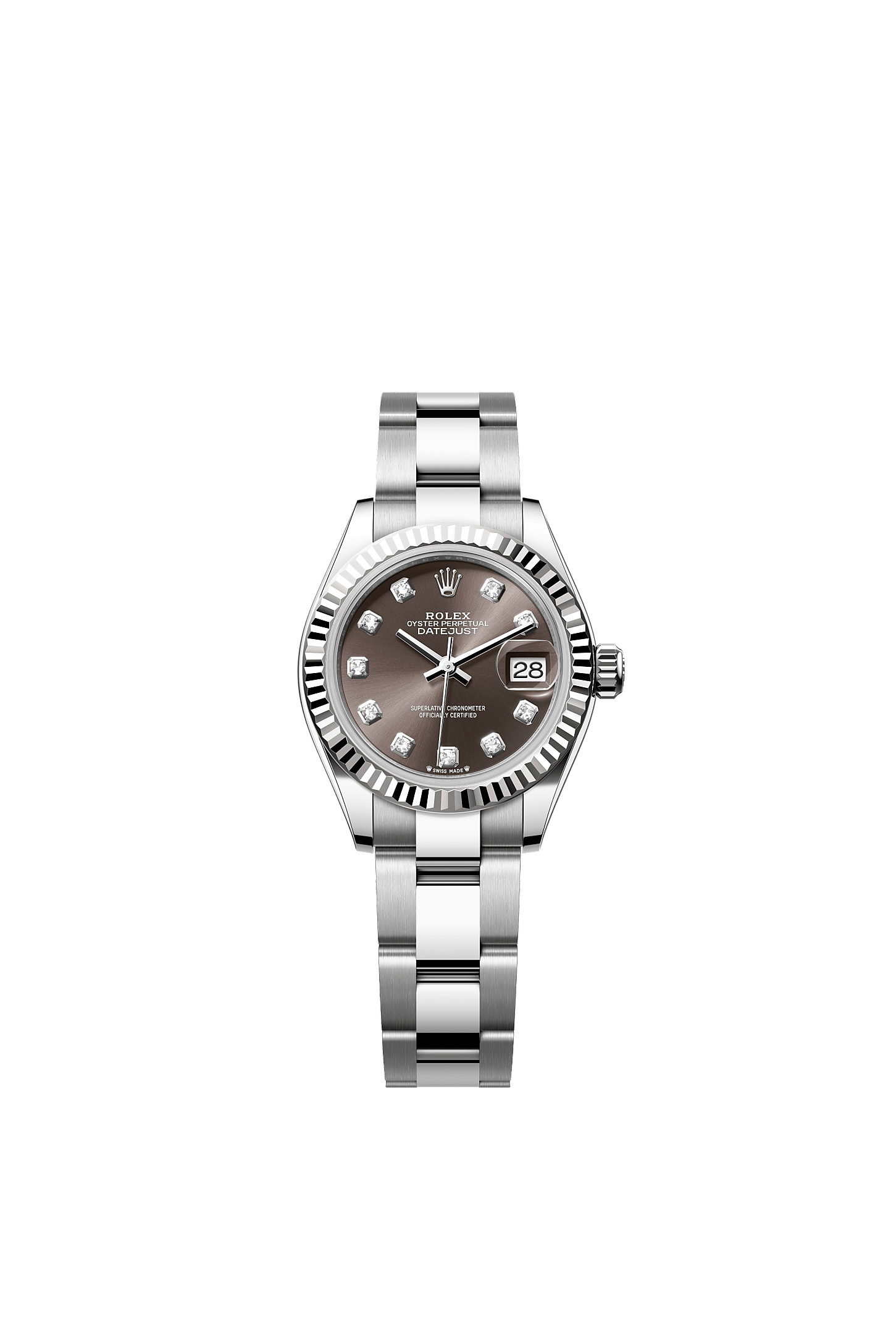 Lady-Datejust, Oyster, 28 mm, Oystersteel and white gold, Dial : Dark grey set with diamonds, Rolex