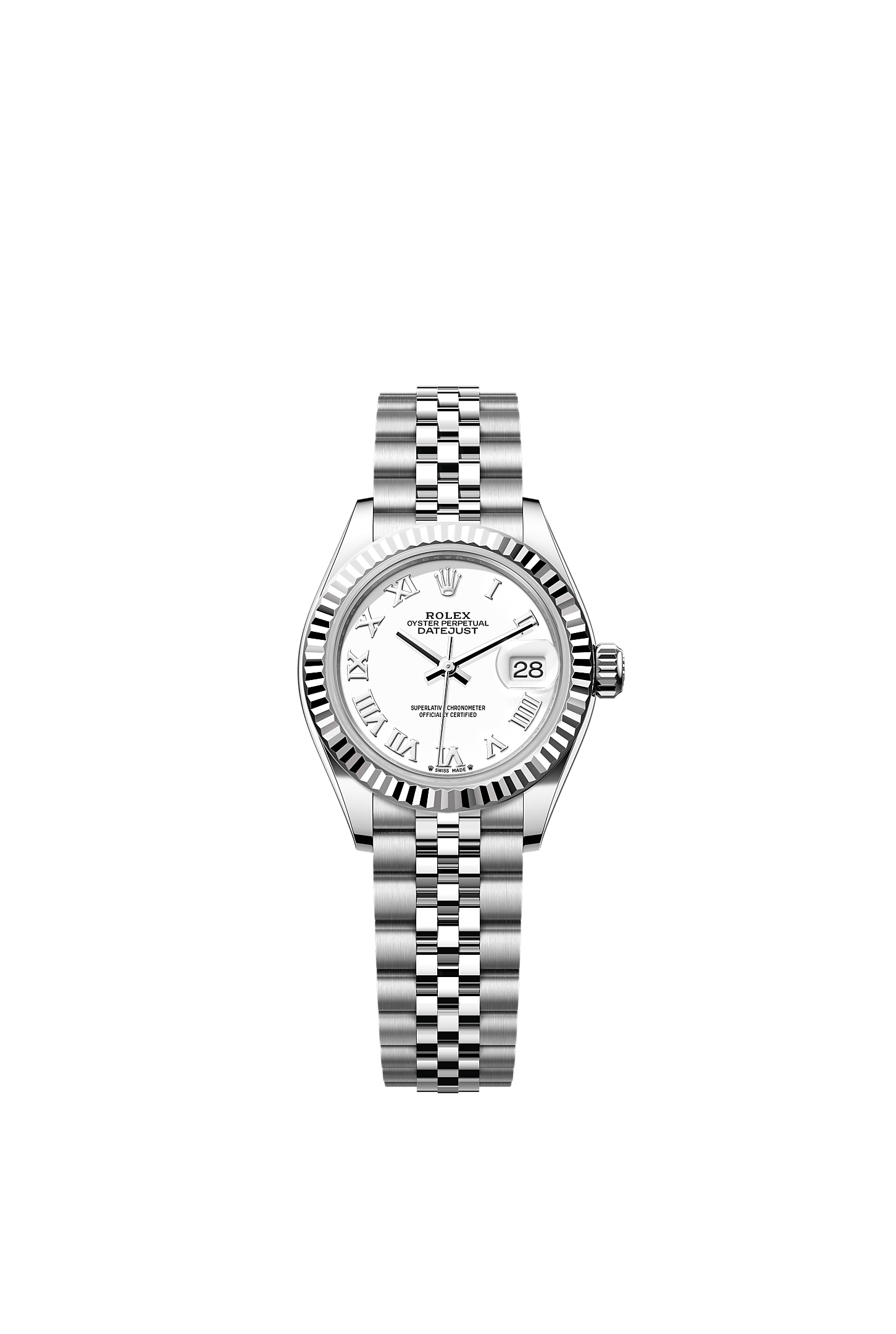 女装日志型, 蚝式，28毫米，白色黄金及蚝式钢, 表盘 : 白色, Rolex