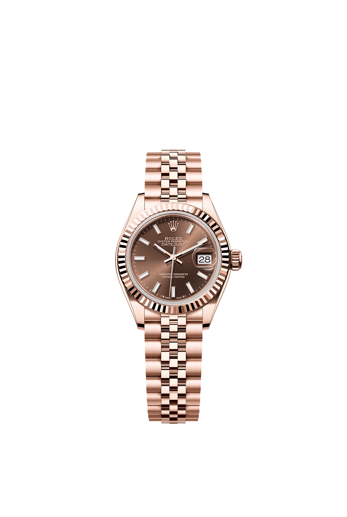 Lady-Datejust, Oyster, 28 mm, Everose gold, Dial : Chocolate, Rolex