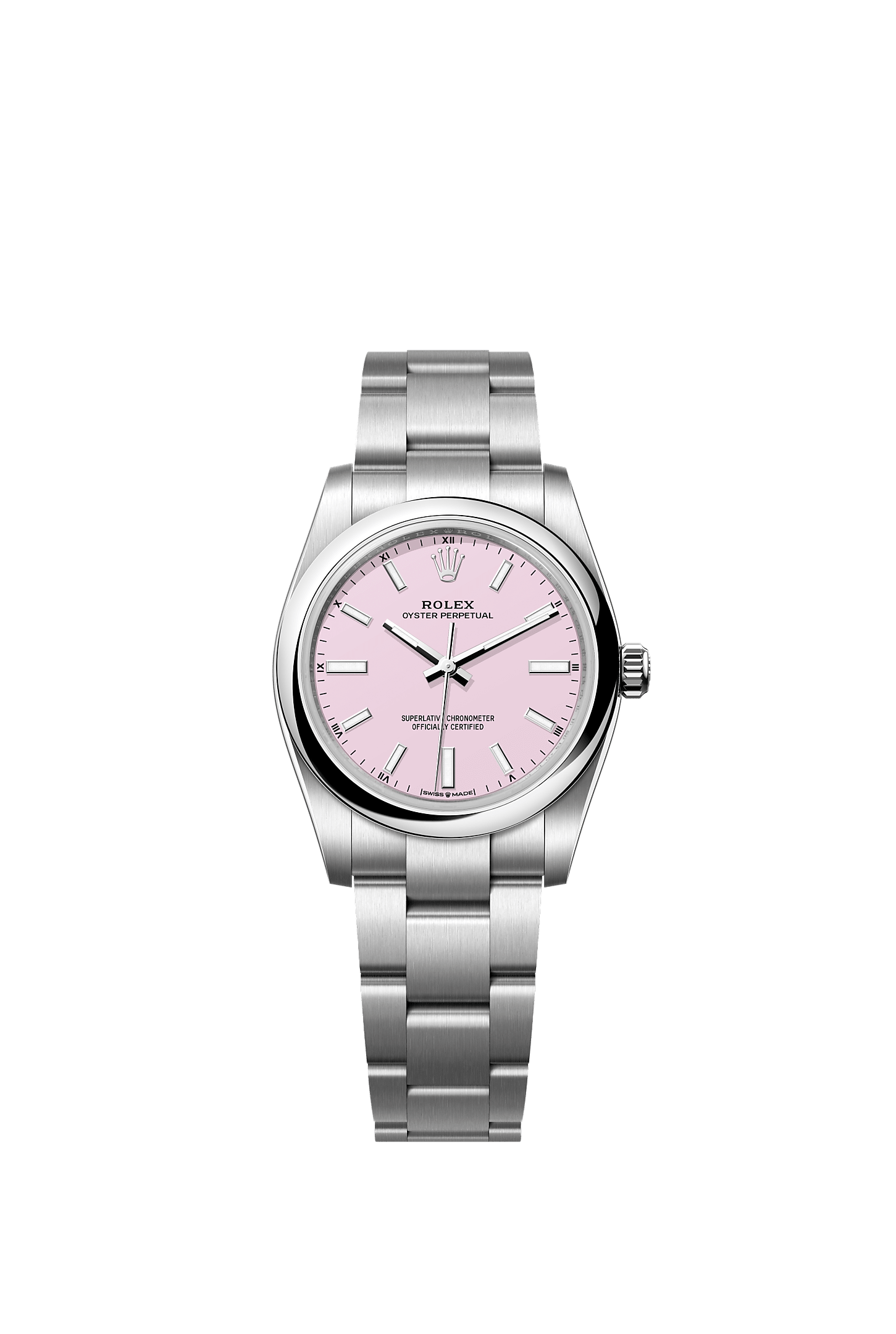 Oyster Perpetual 34, Oyster, 34 mm, Oystersteel, Dial : Candy pink, Rolex