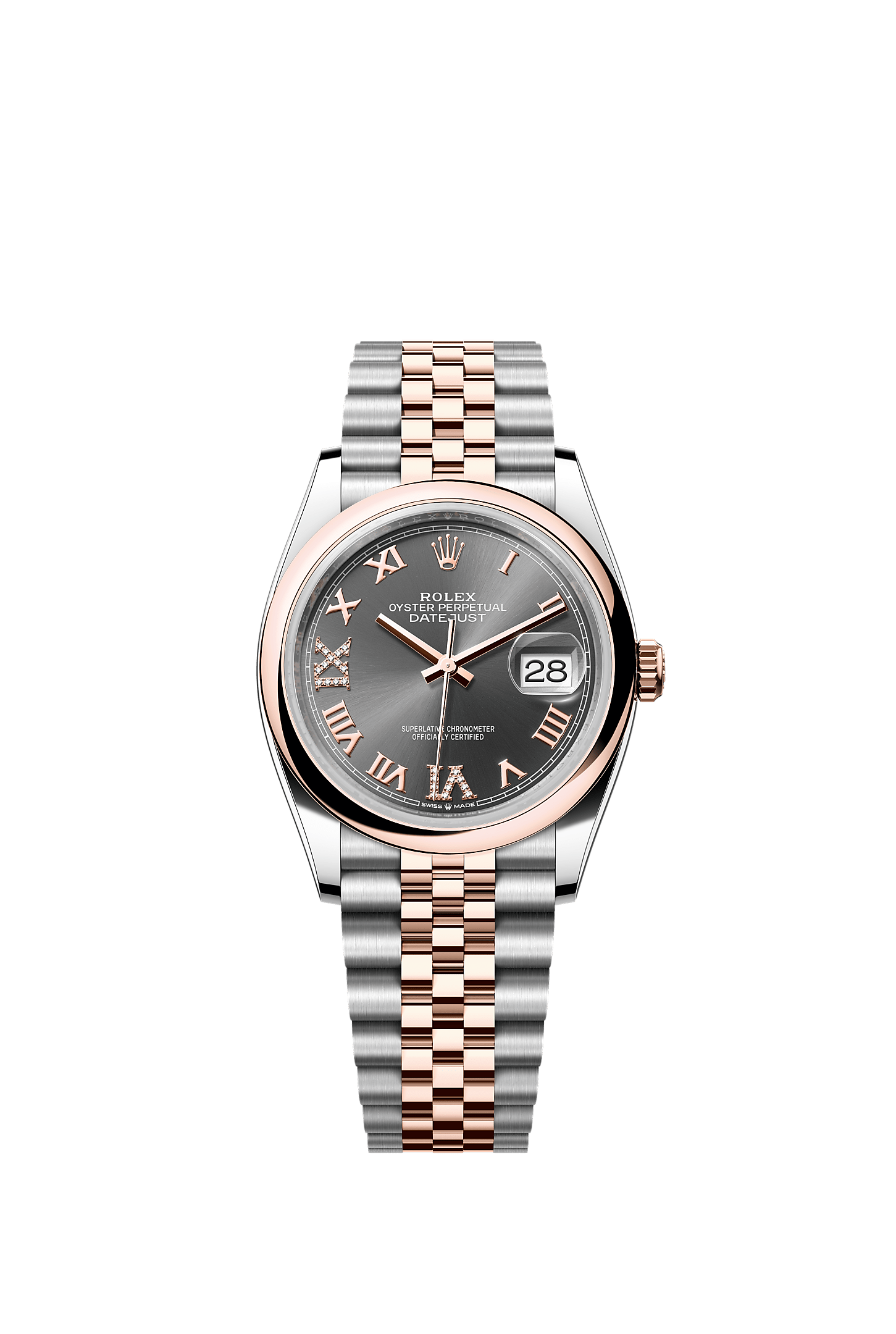 Datejust 36, Oyster, 36 mm, Oystersteel and Everose gold, Dial : Slate set with diamonds, Rolex